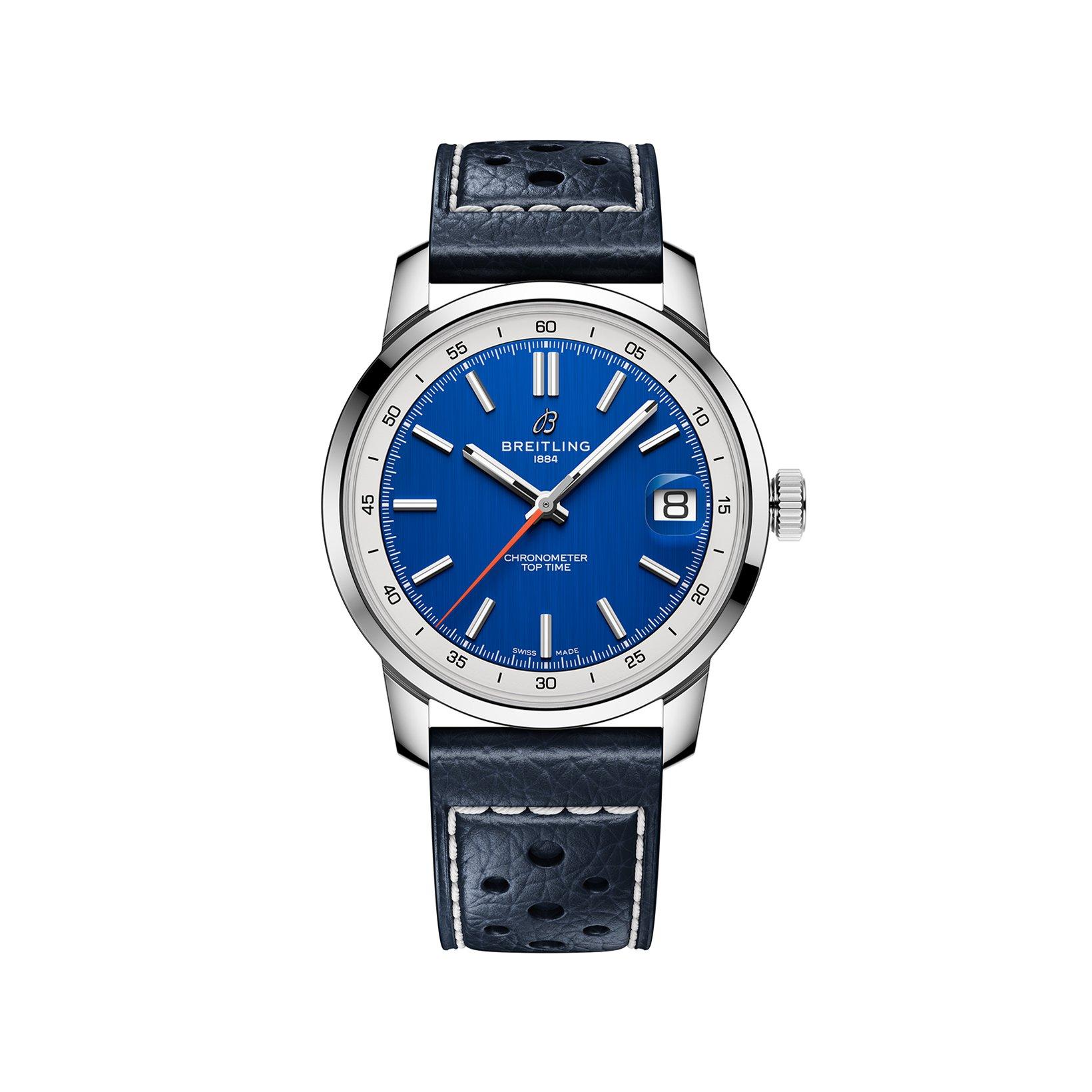 Breitling Top Time B31 Automatic 38 mm Stainless Steel Watch  Blue Dial   Calf Skin Leather Strap