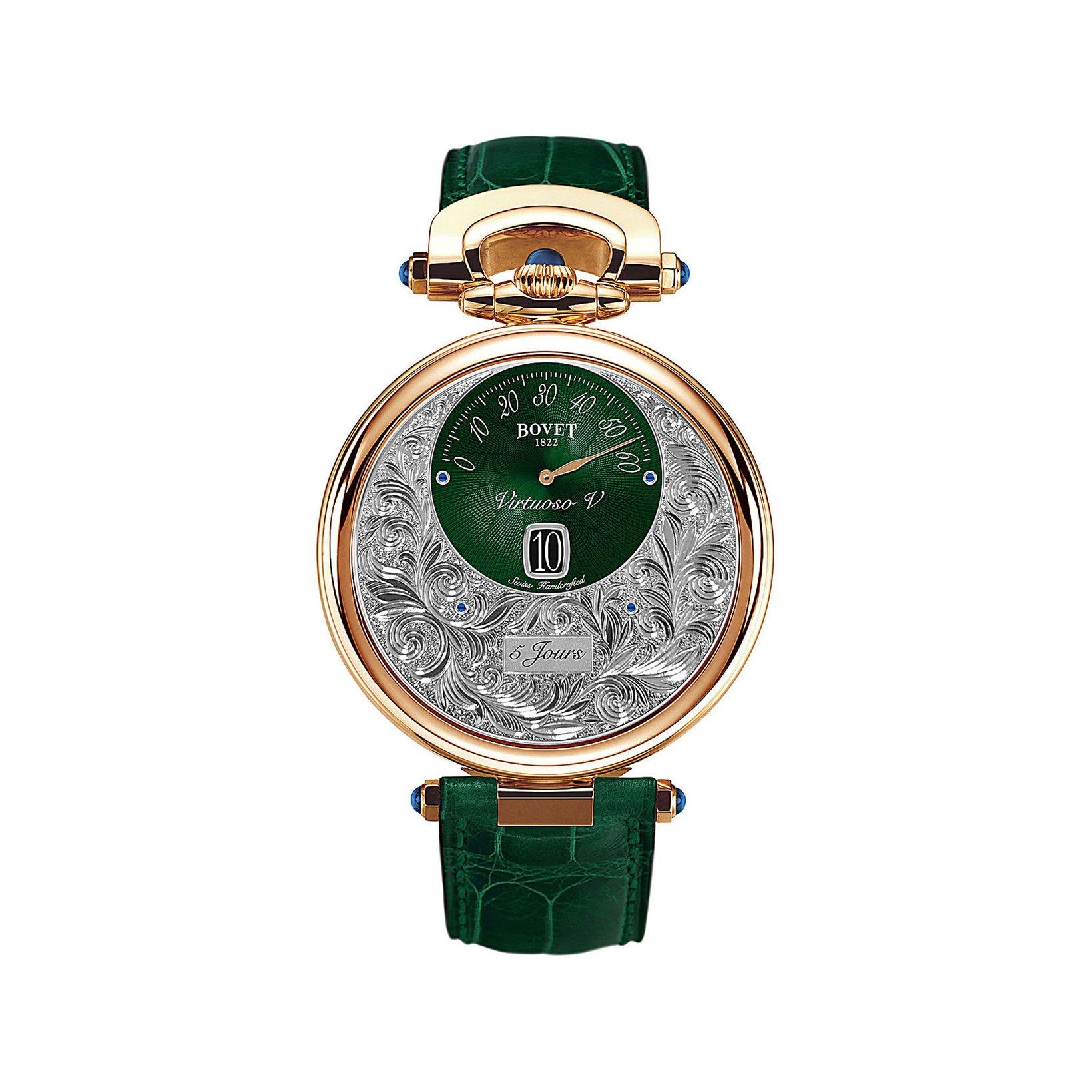 Bovet Fleurier Virtuoso V Manual Winding 43 mm Red Gold Watch  Green Dial   Croco Leather Strap