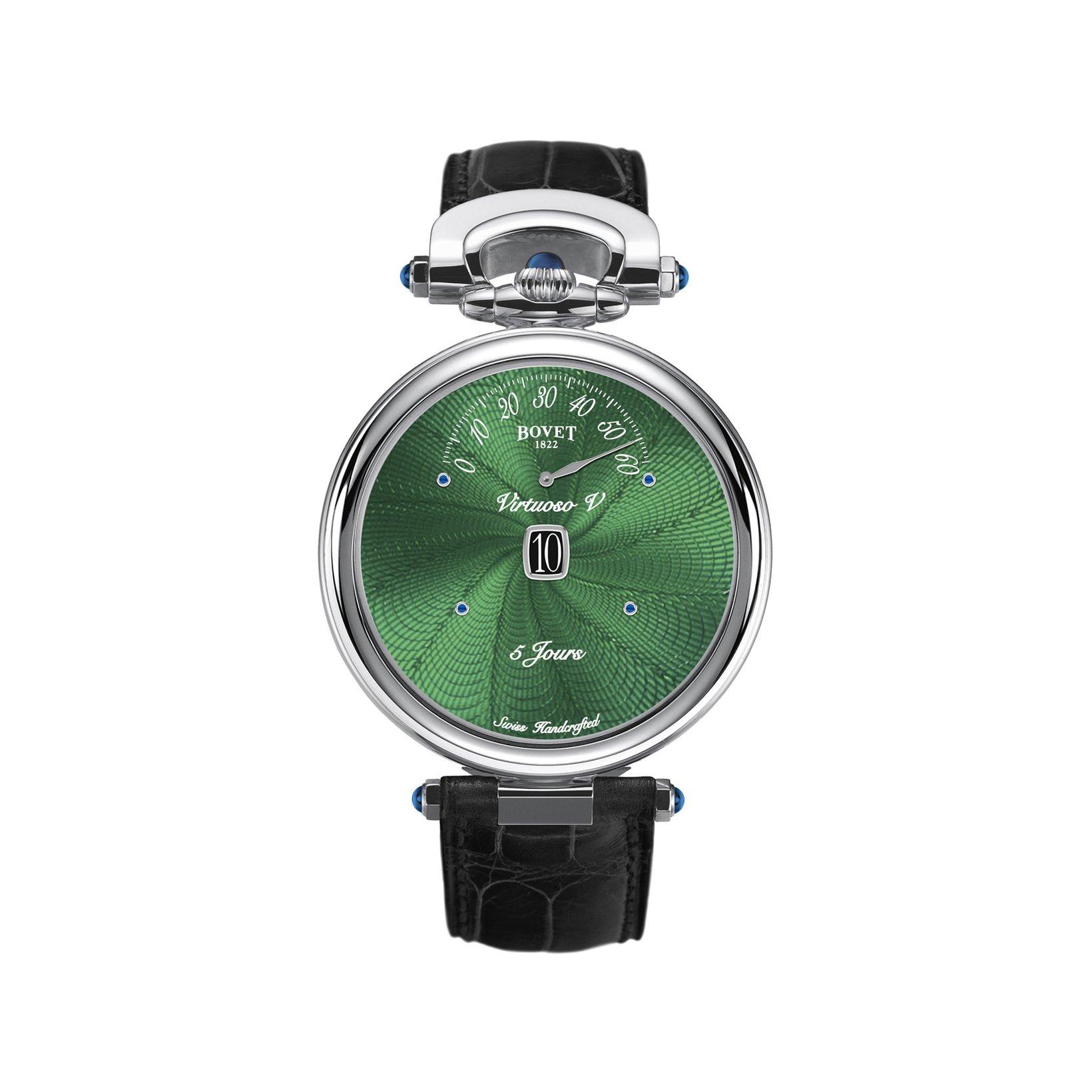 Bovet Fleurier Virtuoso V Manual Winding 43 mm Titanium Watch  Green Dial   Croco Leather Strap