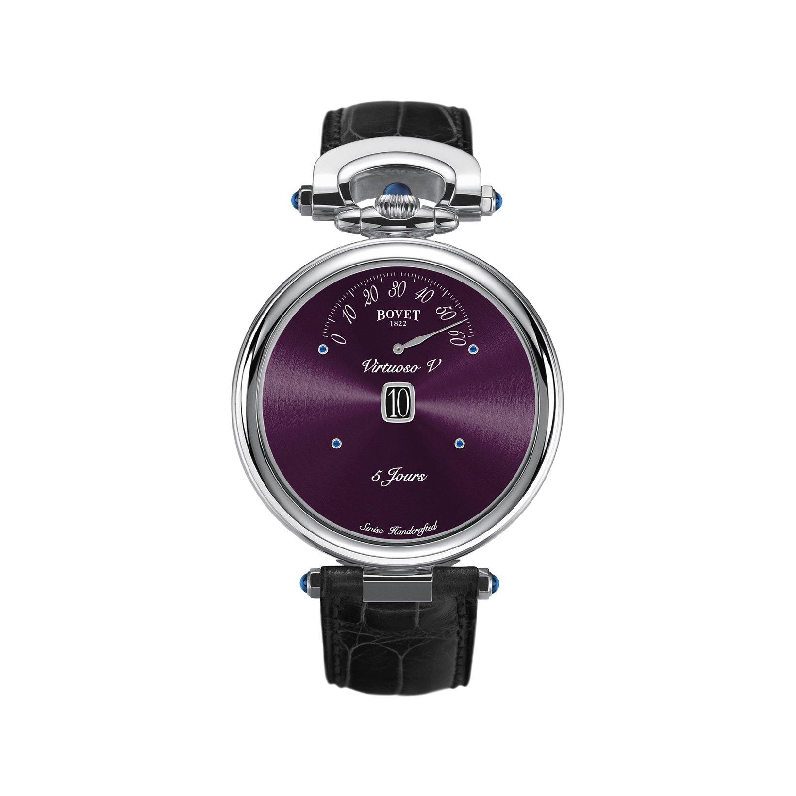 Bovet Fleurier Virtuoso V Manual Winding 43 mm Titanium Watch  Purple Dial   Croco Leather Strap