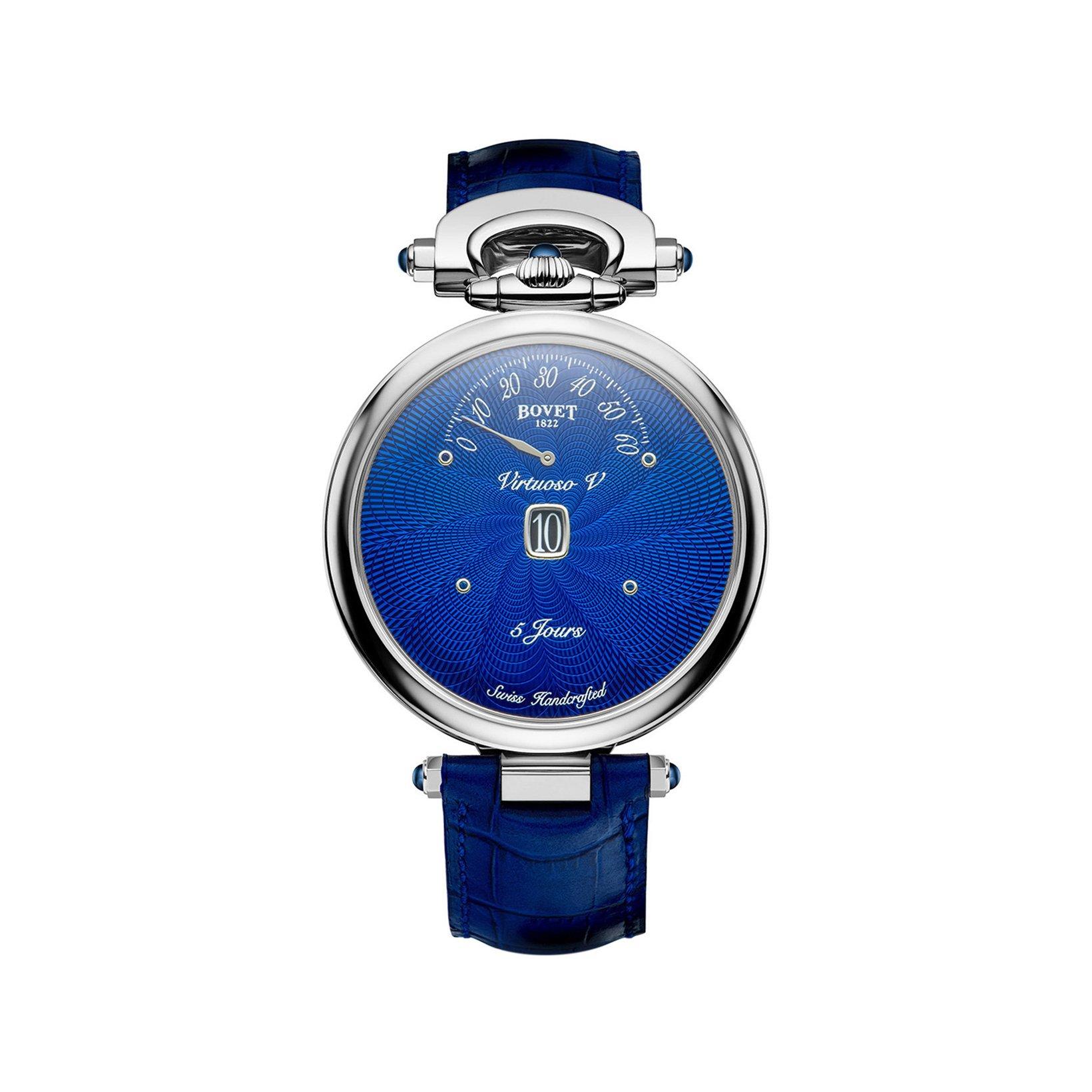 Bovet Fleurier Virtuoso V Manual Winding 41 mm Titanium Watch  Blue Dial   Leather Strap