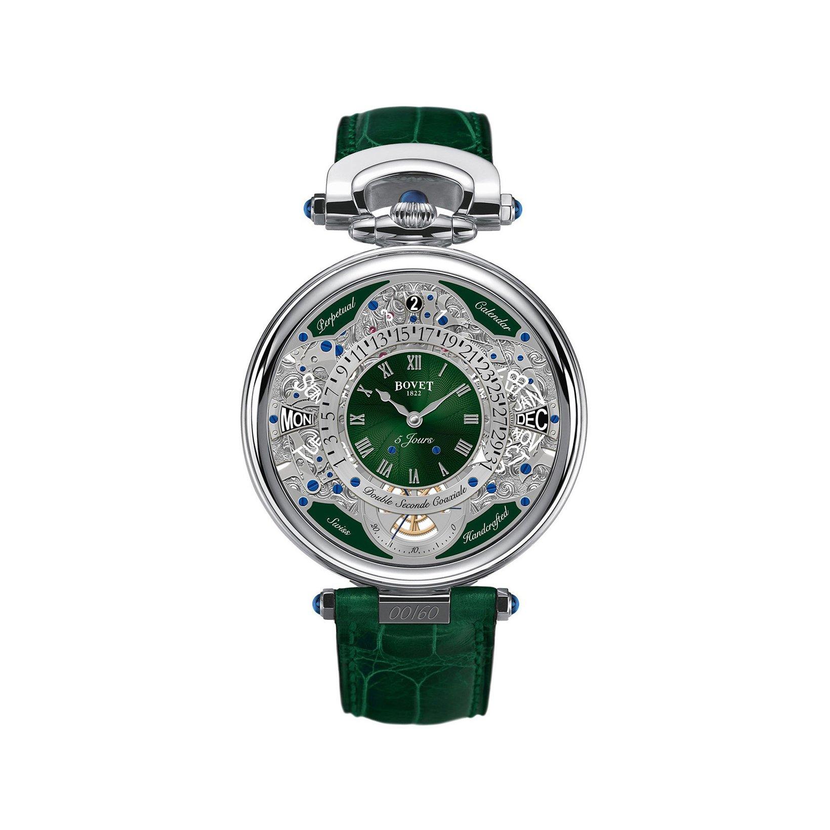 Bovet Fleurier Virtuoso Vii Manual Winding 43 mm Titanium Watch  Green Dial   Croco Leather Strap