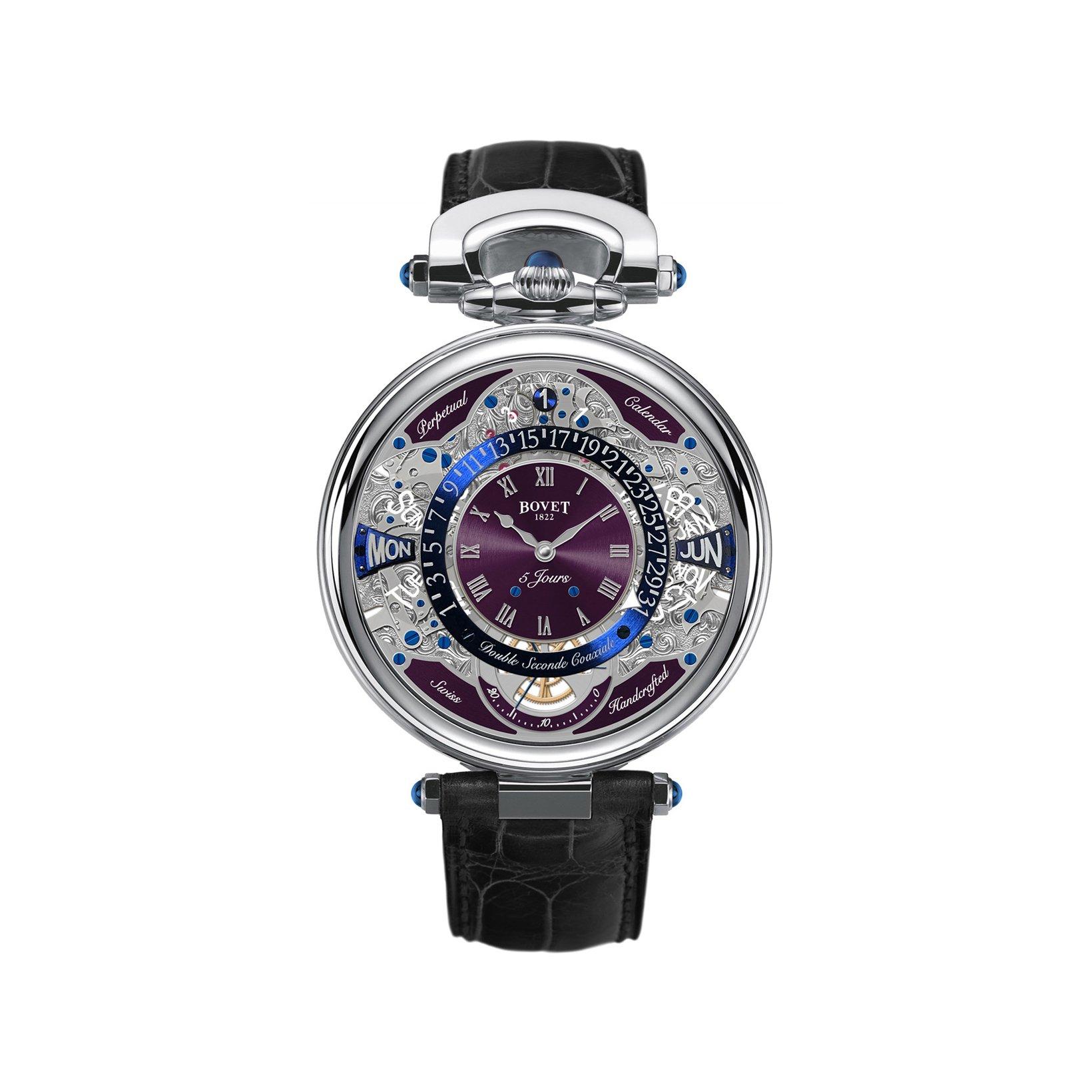 Bovet Fleurier Virtuoso Vii Manual Winding 43 mm Titanium Watch  Purple Dial   Croco Leather Strap