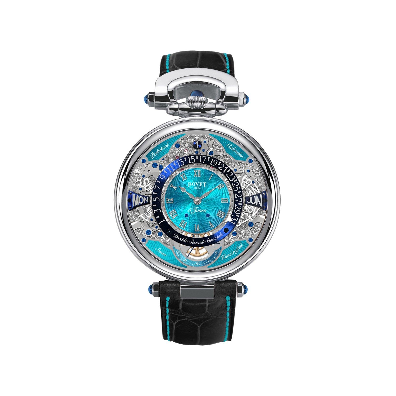 Bovet Fleurier Virtuoso Vii Manual Winding 43 mm Titanium Watch  Turquoise Dial   Croco Leather Strap