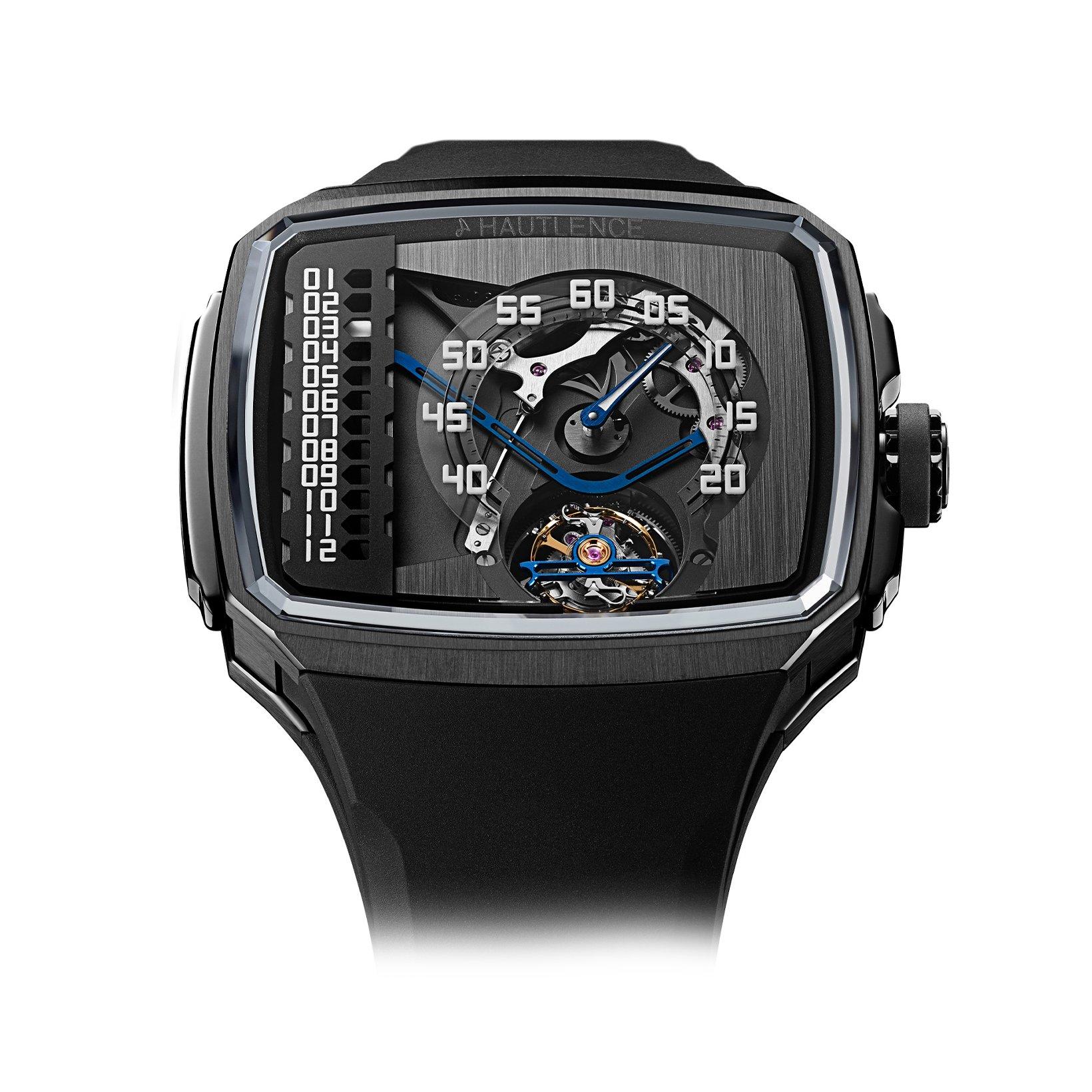 Hautlence Linear Series 2 Automatic 43x50.8 mm Stainless Steel Watch  Black Dial   Rubber Strap