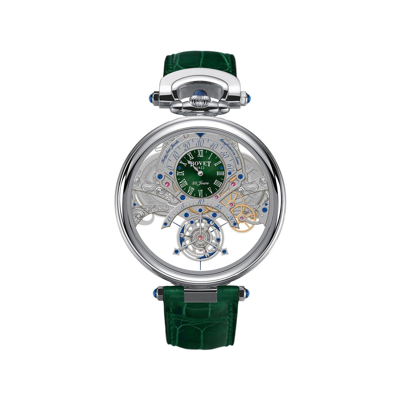 Bovet Fleurier Brave Heart Manual Winding 43 mm White Gold Watch  Green Dial   Croco Leather Strap