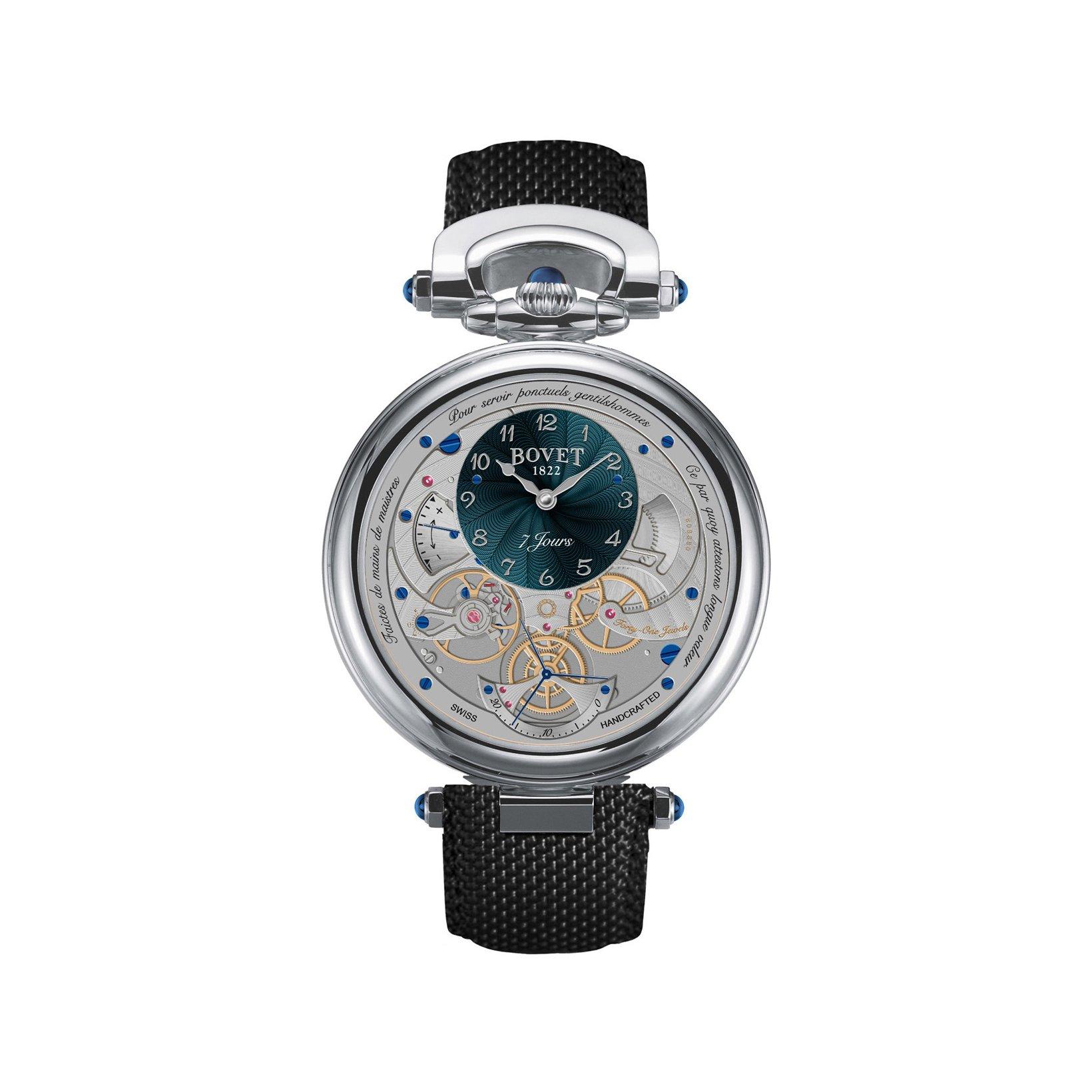 Bovet Fleurier Monsieur Bovet Manual Winding 43 mm Titanium Watch  Blue Dial   Rubber Strap