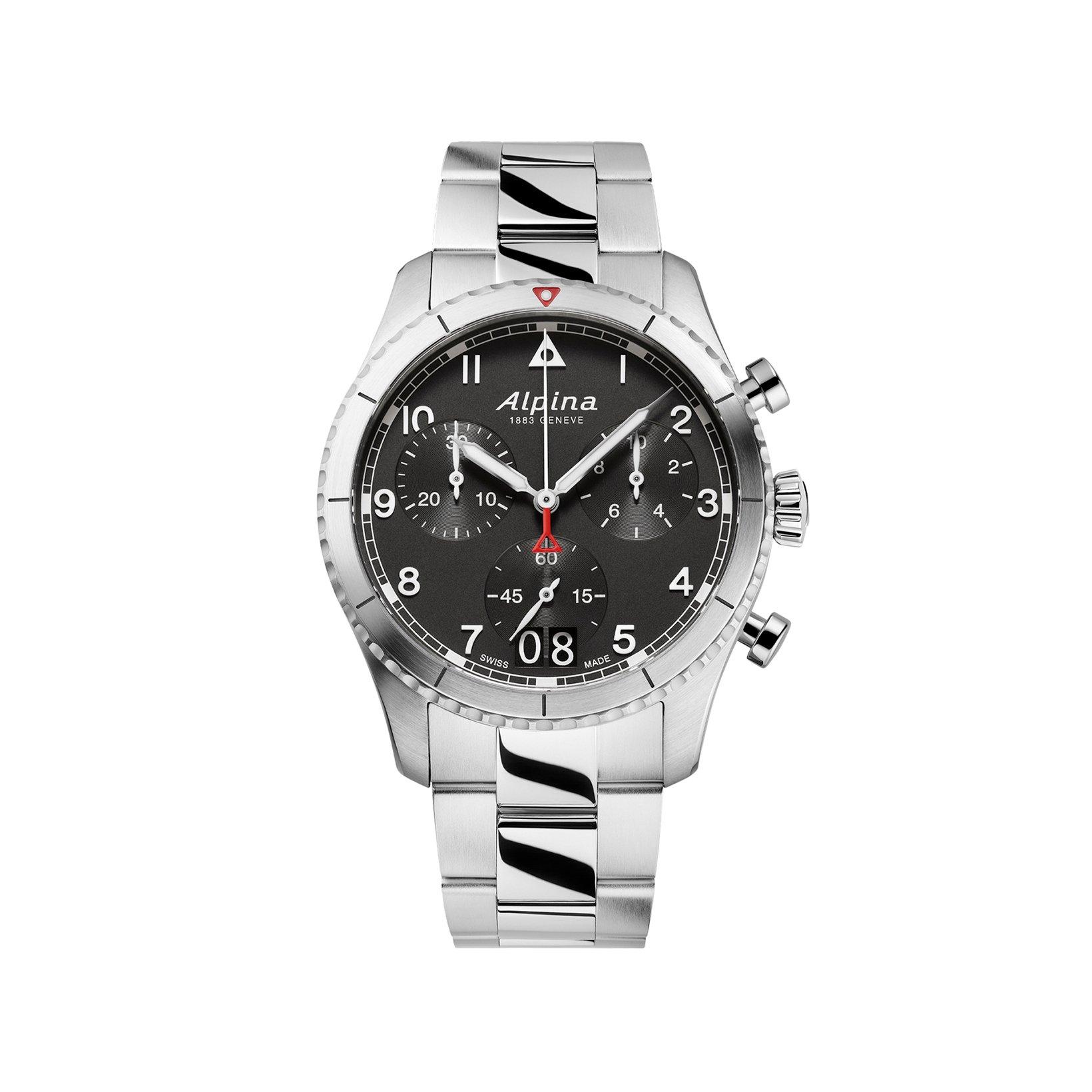 Alpina Startimer Chronograph Quartz 41 mm Stainless Steel Watch  Black Dial  Stainless Steel Bracelet