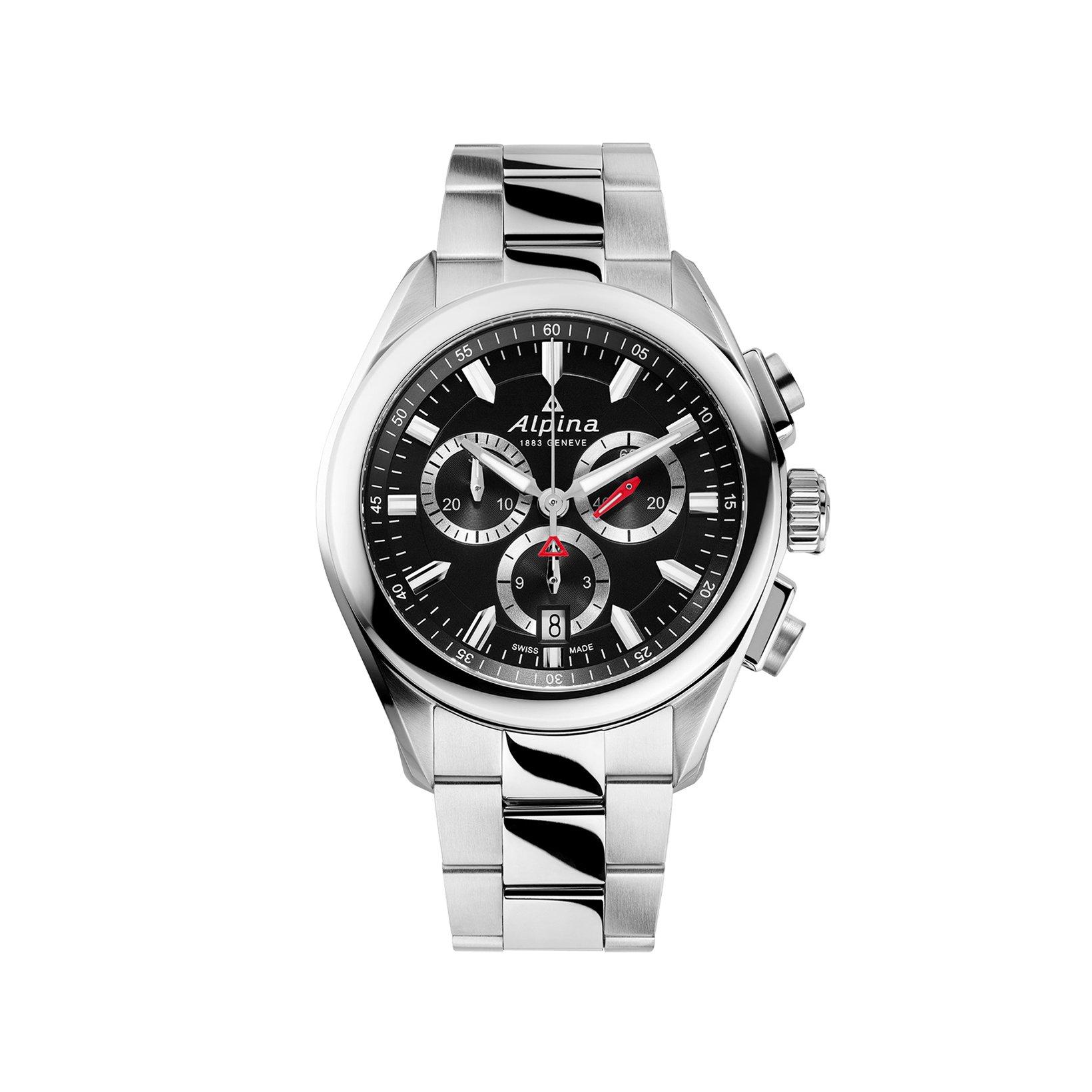 Alpina Alpiner Chronograph Quartz 42 mm Stainless Steel Watch  Black Dial  Stainless Steel Bracelet