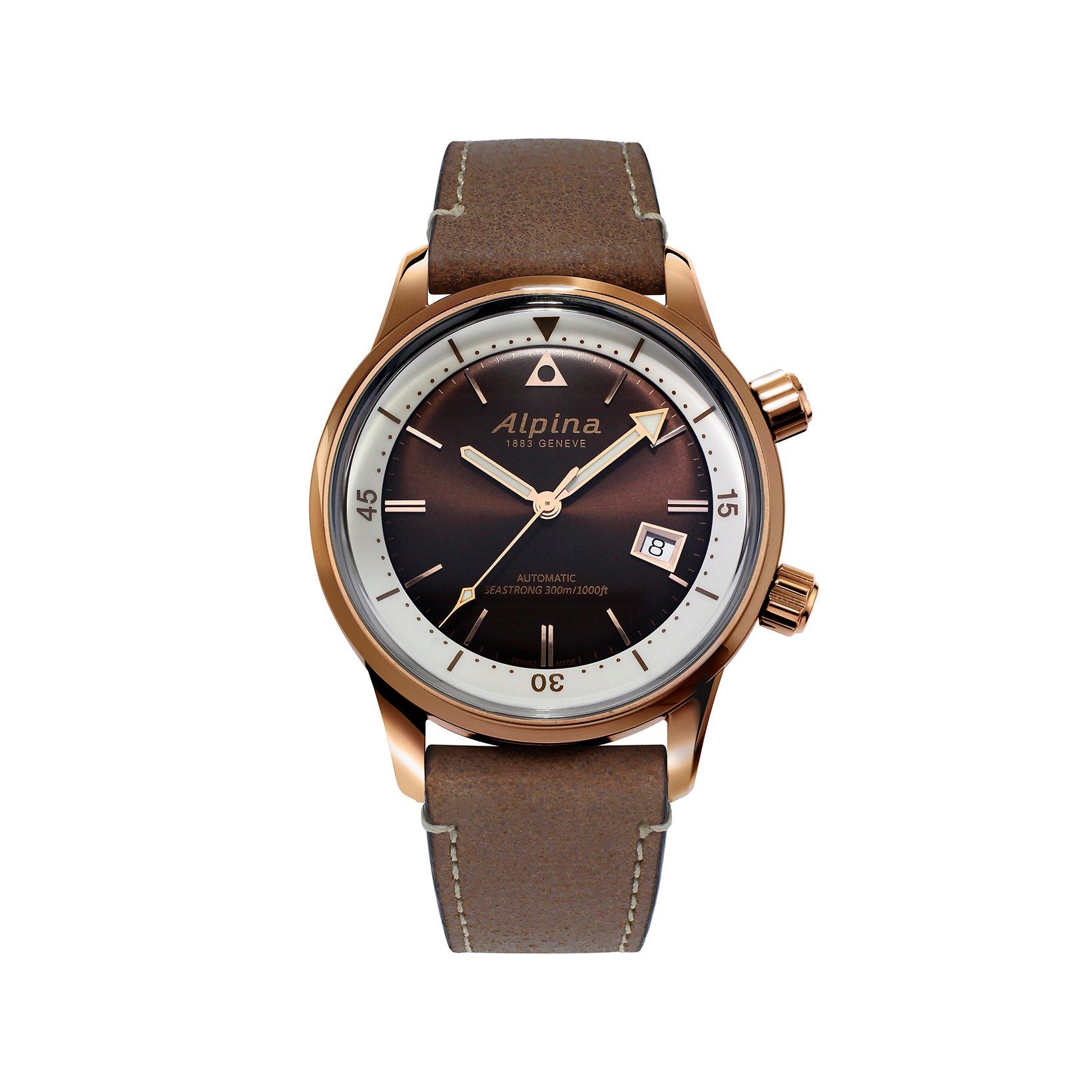 Alpina Seastrong Diver Automatic 42 mm Bronze Pvd Stainless Steel Watch  Brown Dial   Leather Strap