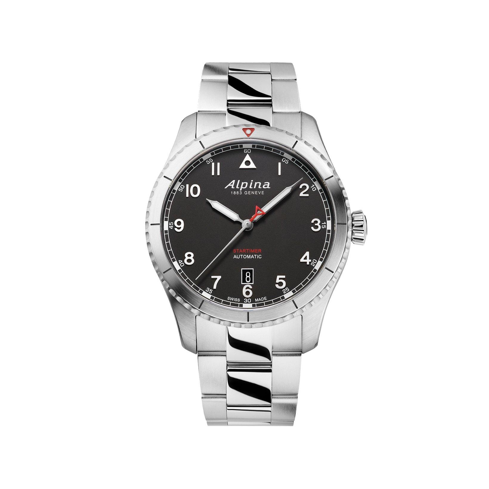 Alpina Startimer Pilot Automatic 41 mm Stainless Steel Watch  Black Dial  Stainless Steel Bracelet