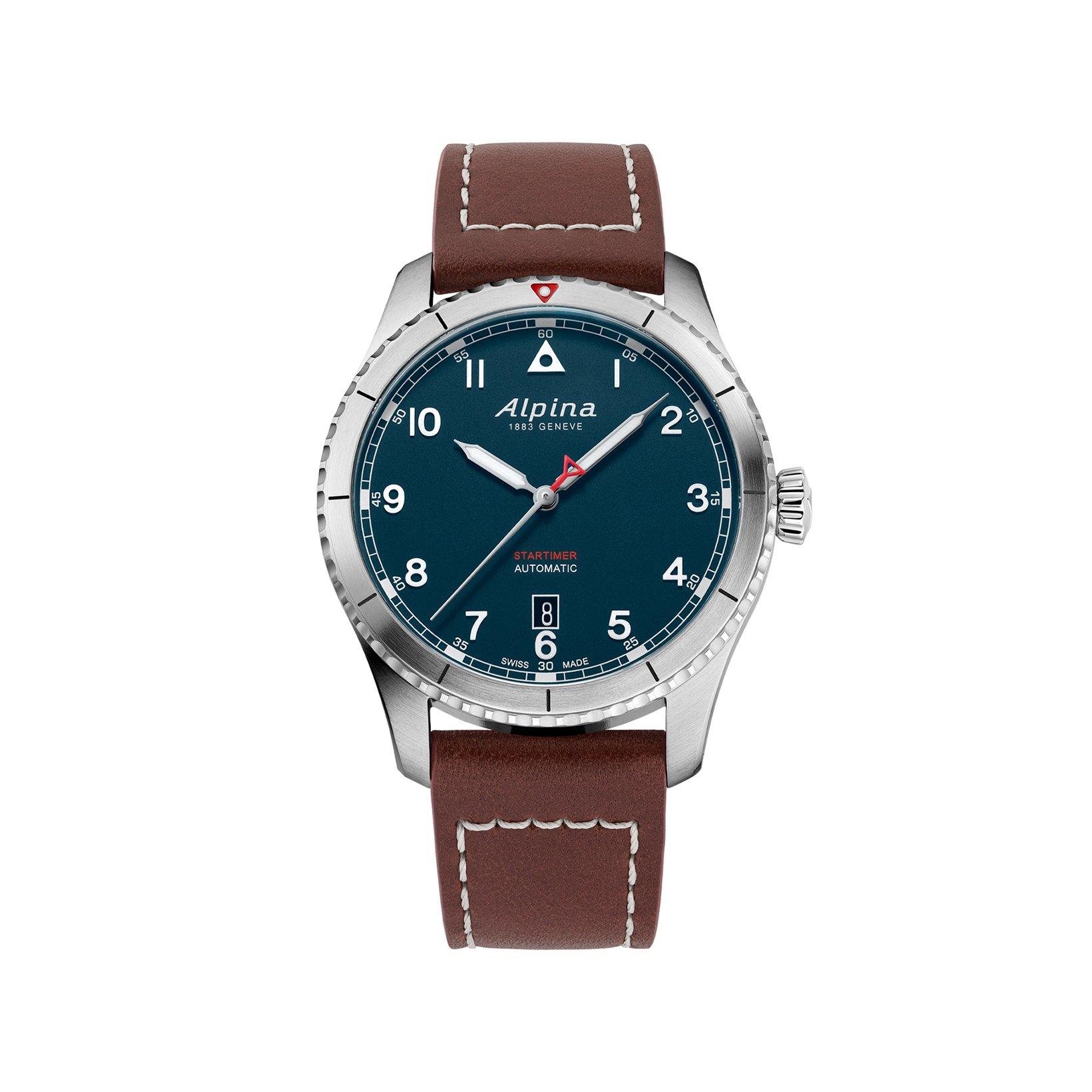 Alpina Startimer Pilot Automatic 41 mm Stainless Steel Watch  Blue Dial   Leather Strap