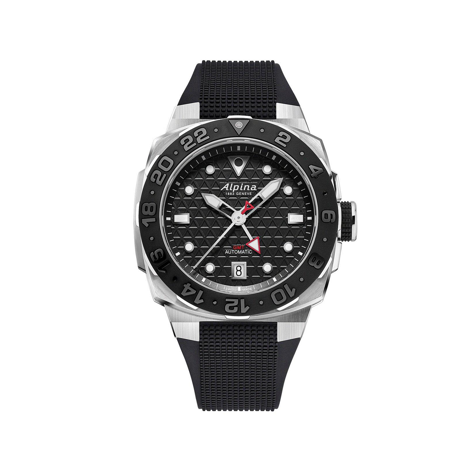 Alpina Seastrong Extreme Gmt Automatic 39x40.5 mm Stainless Steel Watch  Black Dial   Rubber Strap