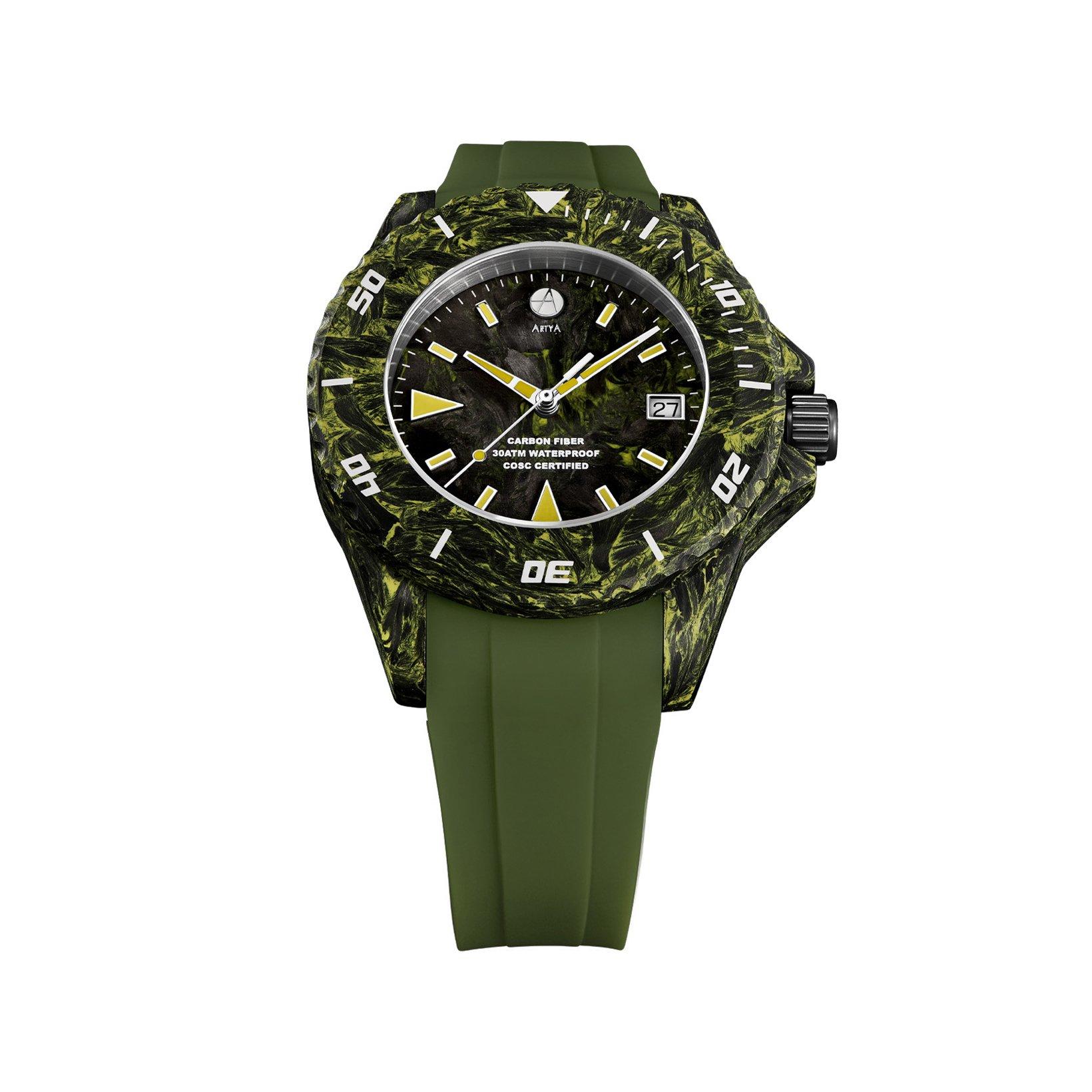Artya Aqua Light Green Carbon Automatic 41 mm Carbon Watch  Light Green Dial   Rubber Strap