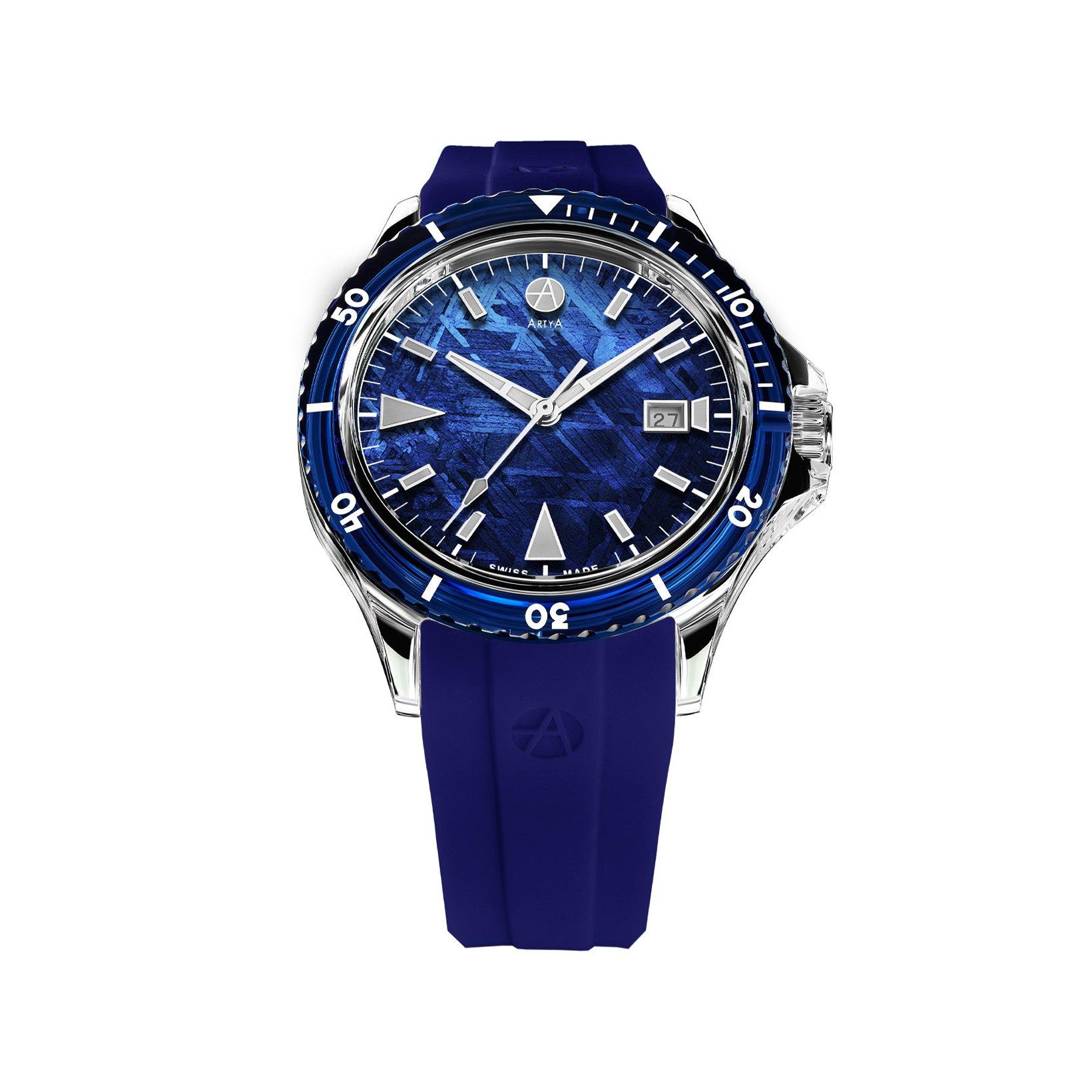 Artya Aqua Blue Meteorite Automatic 43 mm Sapphire Watch  Blue Dial   Rubber Strap