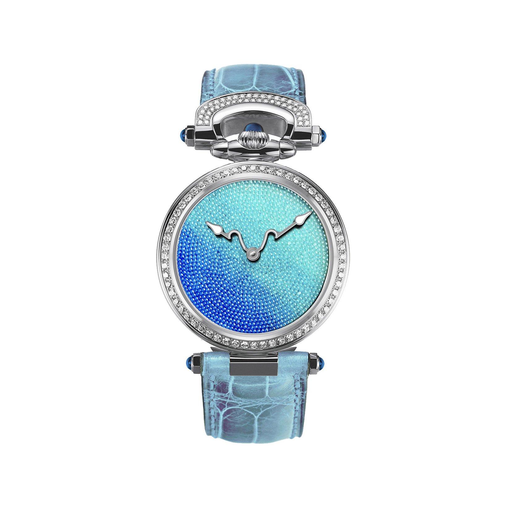 Bovet Fleurier Miss Audrey Automatic 36 mm Stainless Steel Watch  Blue Dial   Croco Leather Strap