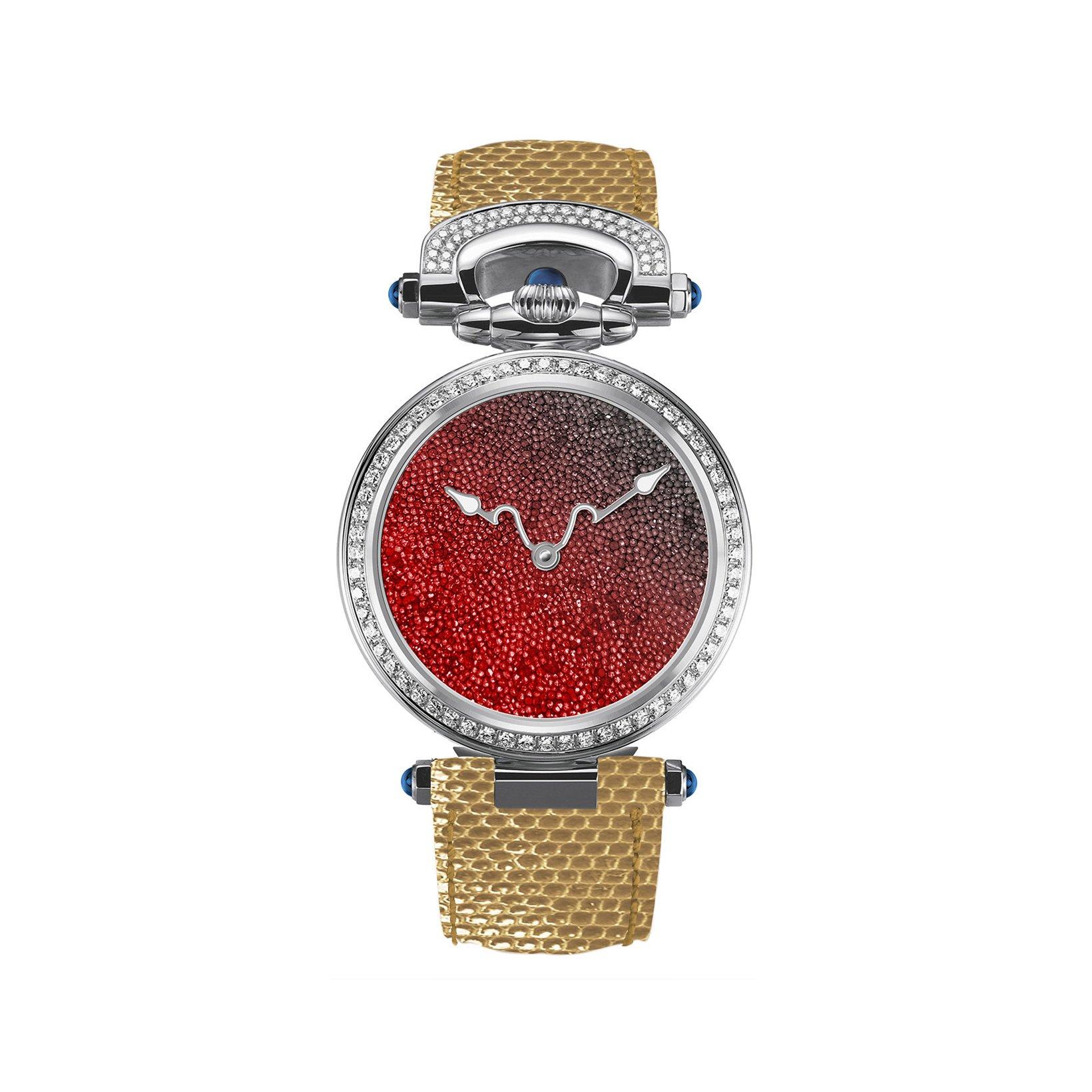 Bovet Fleurier Miss Audrey Automatic 36 mm Stainless Steel Watch  Coral Dial   Lizard Leather Strap