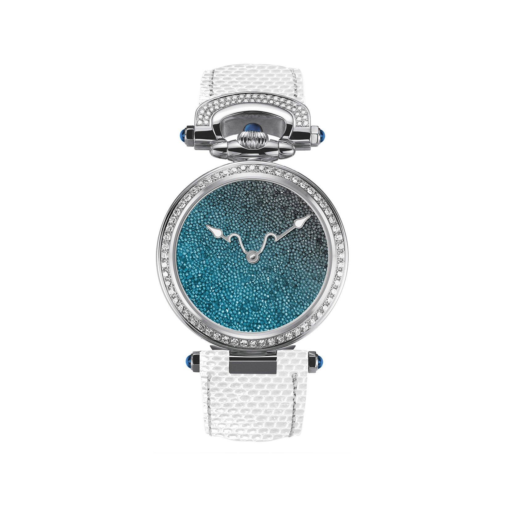 Bovet Fleurier Miss Audrey Automatic 36 mm Stainless Steel Watch  Black And Blue Dial   Lizard Leather Strap