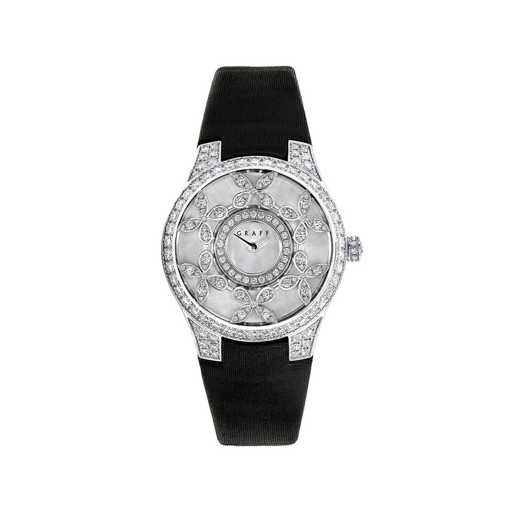 Graff Butterfly Quartz 28 mm Stainless Steel And Platinum Watch  Silver Dial   Satin Strap