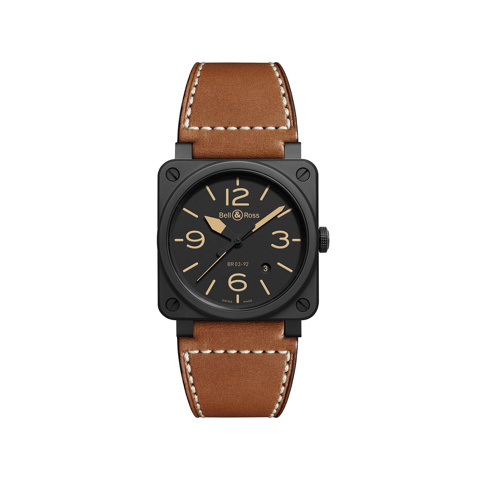 Bell & Ross Br03 Br03-92 Heritage Automatic 42 mm Ceramic Watch  Black Dial   Leather Strap