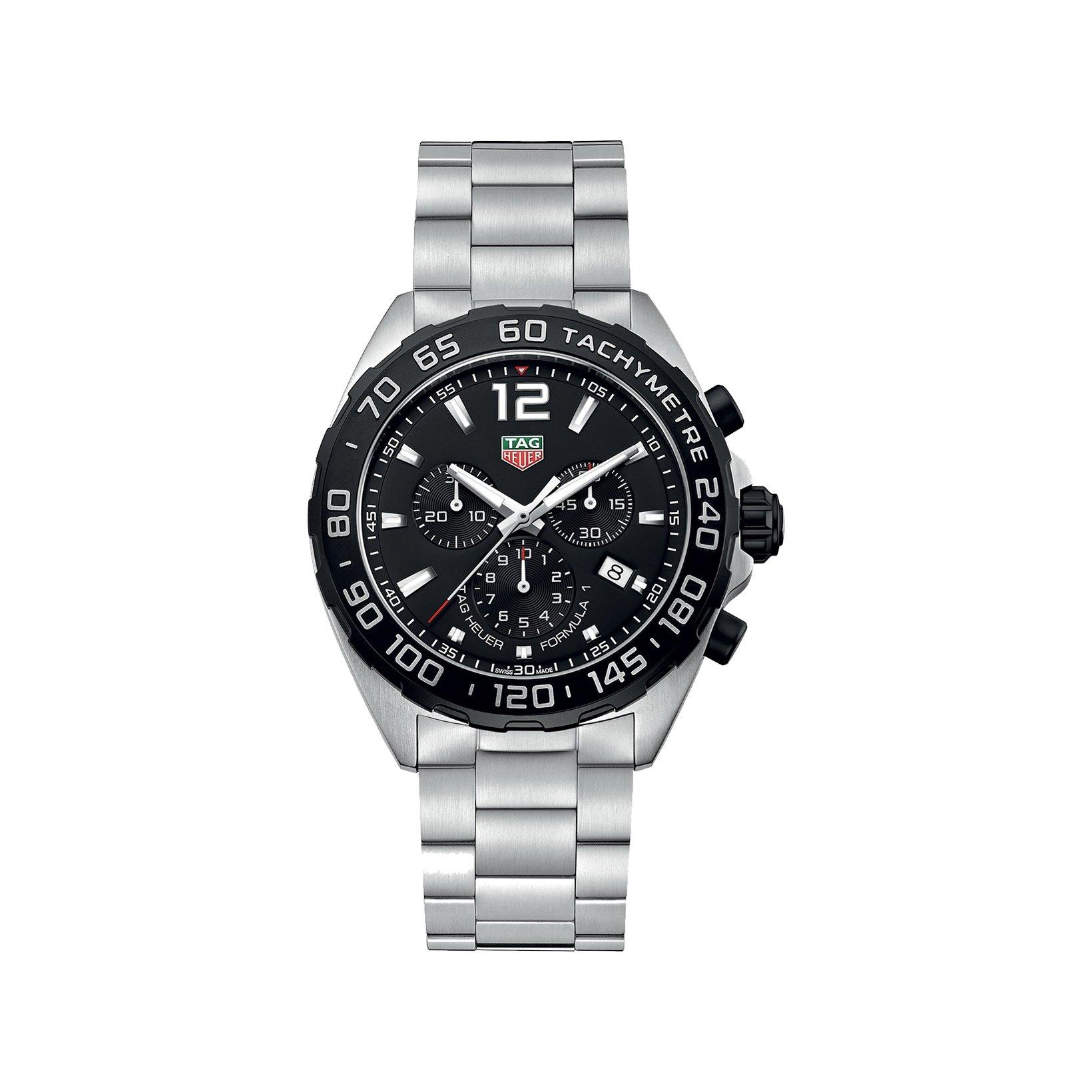 Tag-Heuer Formula 1 Chronograph Quartz 43 mm Stainless Steel Watch  Black Dial  Stainless Steel Bracelet