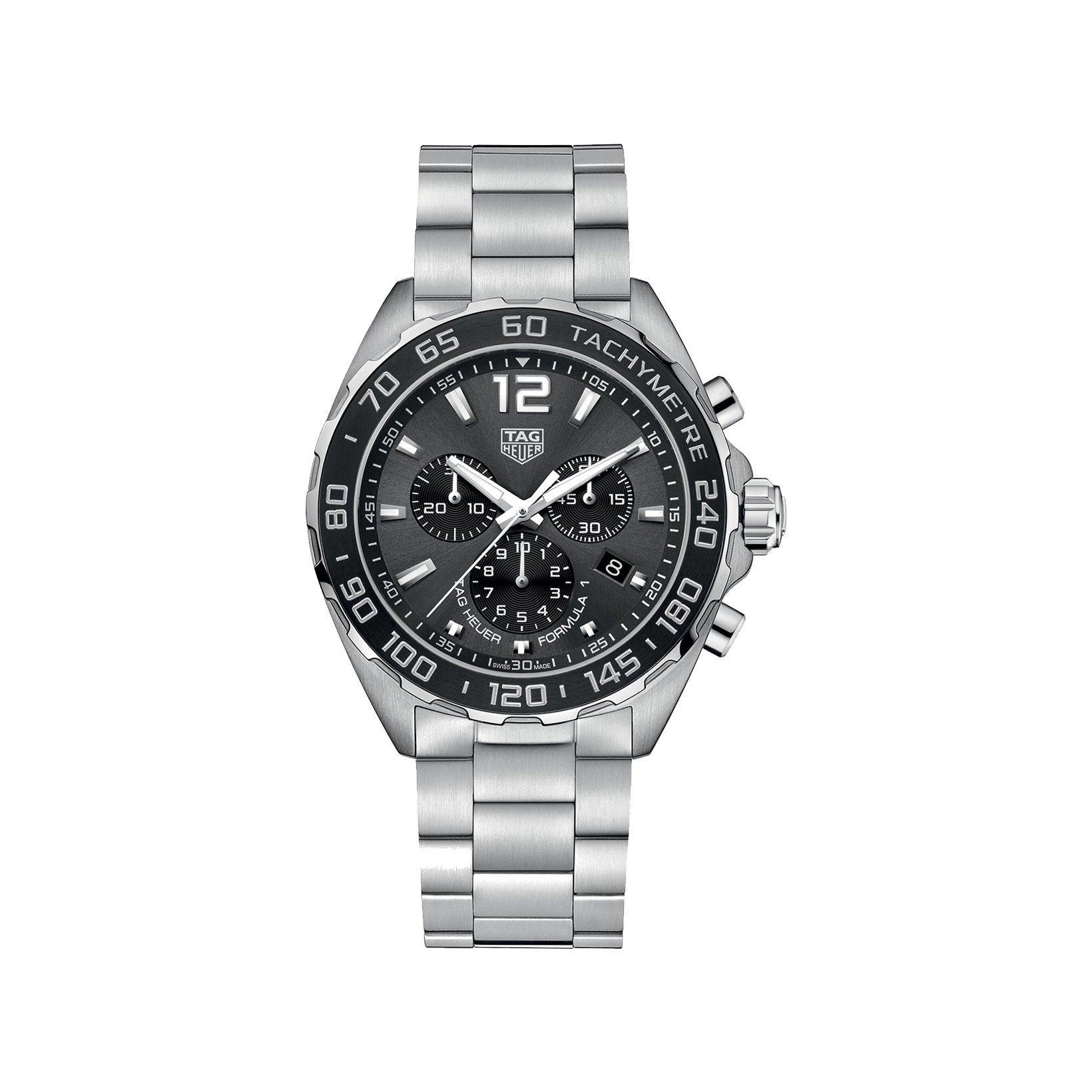Tag-Heuer Formula 1 Chronograph Quartz 43 mm Stainless Steel Watch  Black Dial  Stainless Steel Bracelet