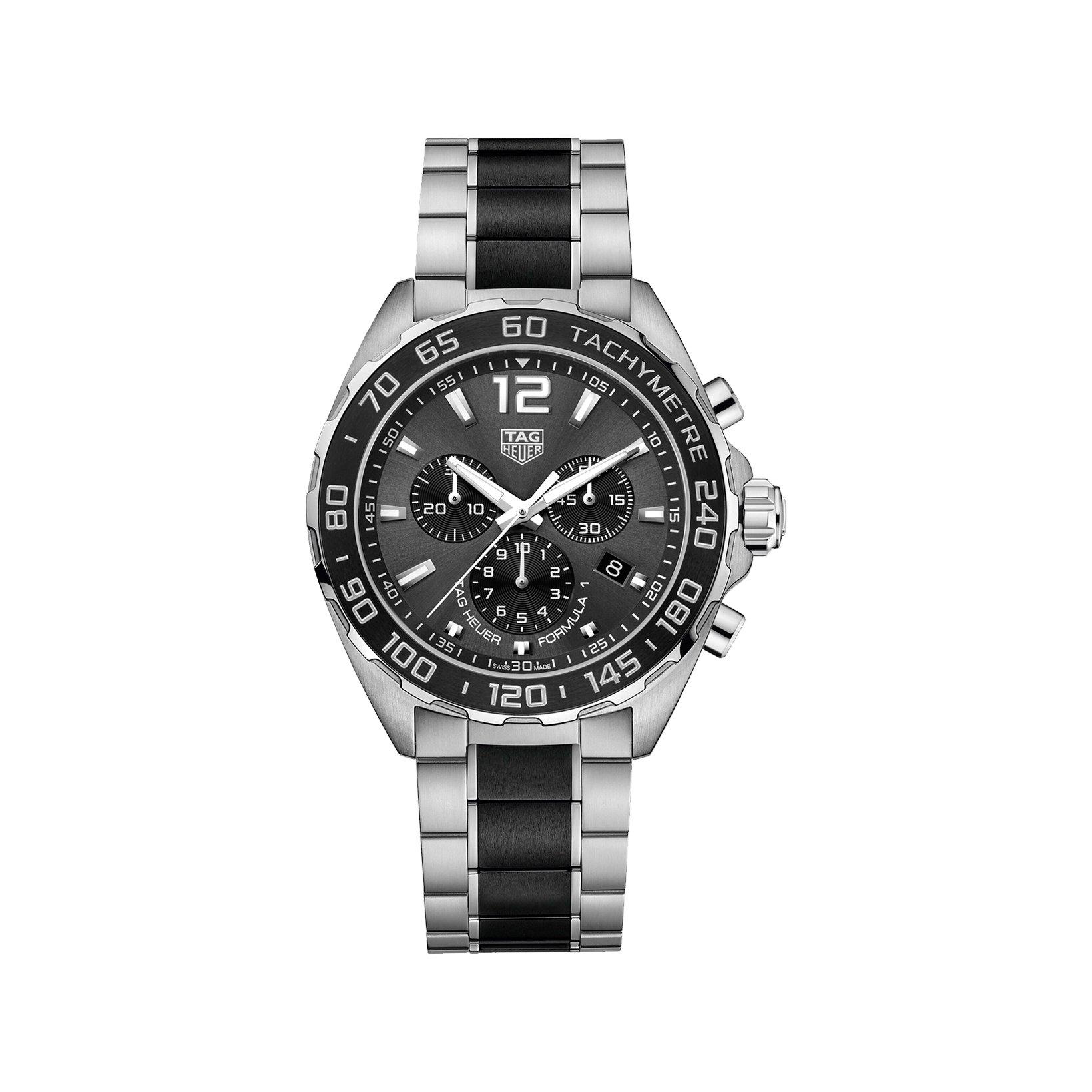 Tag-Heuer Formula 1 Chronograph Quartz 43 mm Stainless Steel Watch  Black Dial  Stainless Steel And Ceramic Bracelet