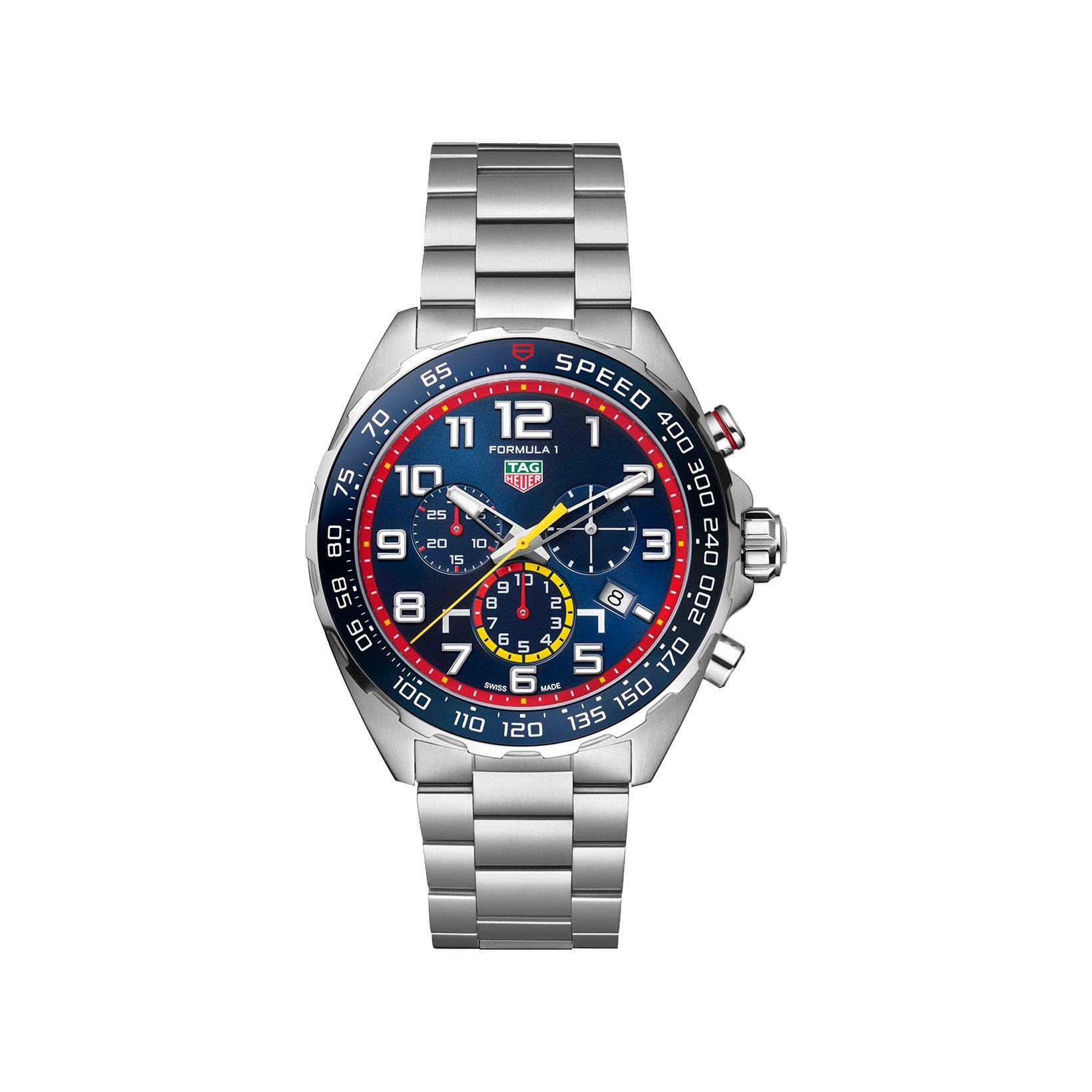 Tag-Heuer Formula 1 Chronograph X Red Bull Racing Quartz 43 mm Stainless Steel Watch  Blue Dial  Stainless Steel Bracelet