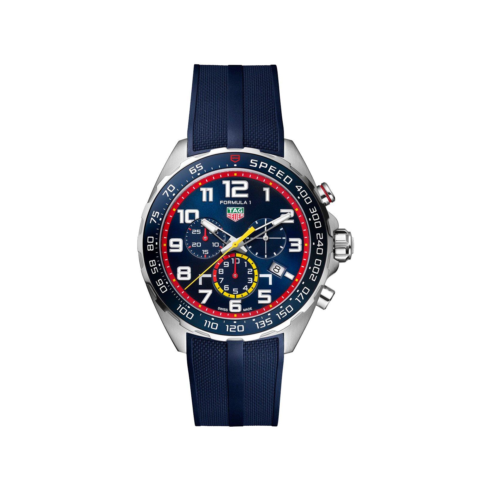 Tag-Heuer Formula 1 Chronograph X Red Bull Racing Quartz 43 mm Stainless Steel Watch  Blue Dial   Rubber Strap
