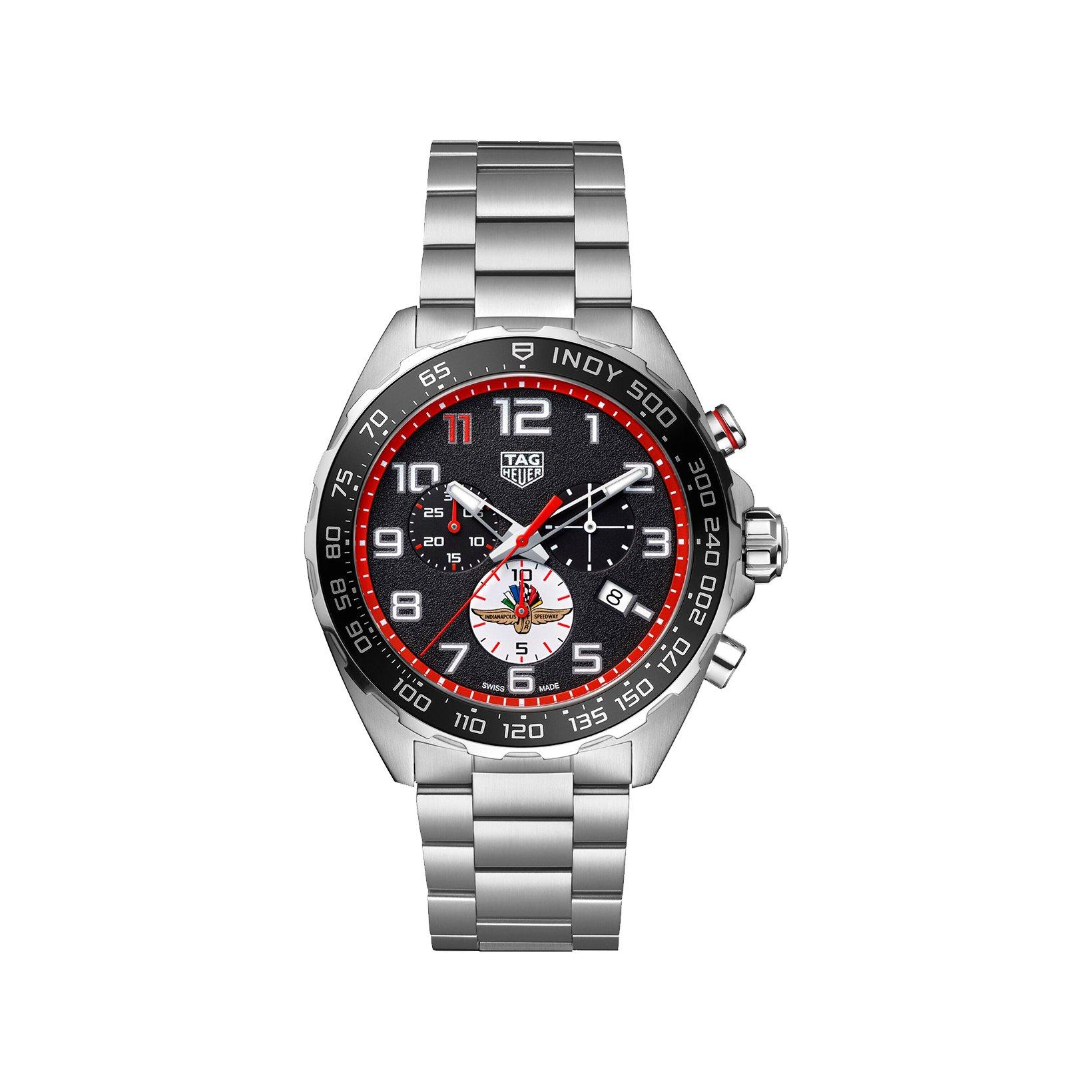 Tag-Heuer Formula 1 Chronograph X Indy 500 Quartz 43 mm Stainless Steel Watch  Black And Red Dial  Stainless Steel Bracelet