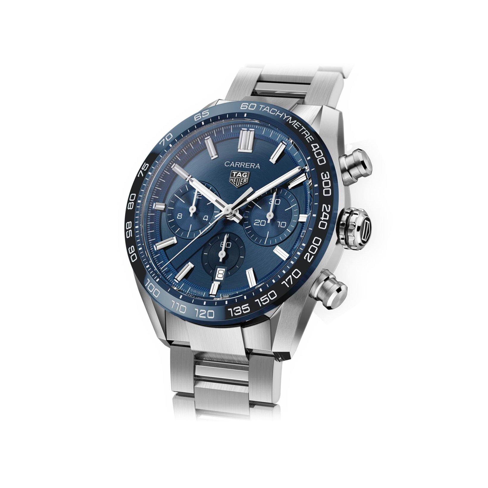 Tag-Heuer Carrera Chronograph Automatic 44 mm Stainless Steel Watch  Blue Dial  Stainless Steel Bracelet