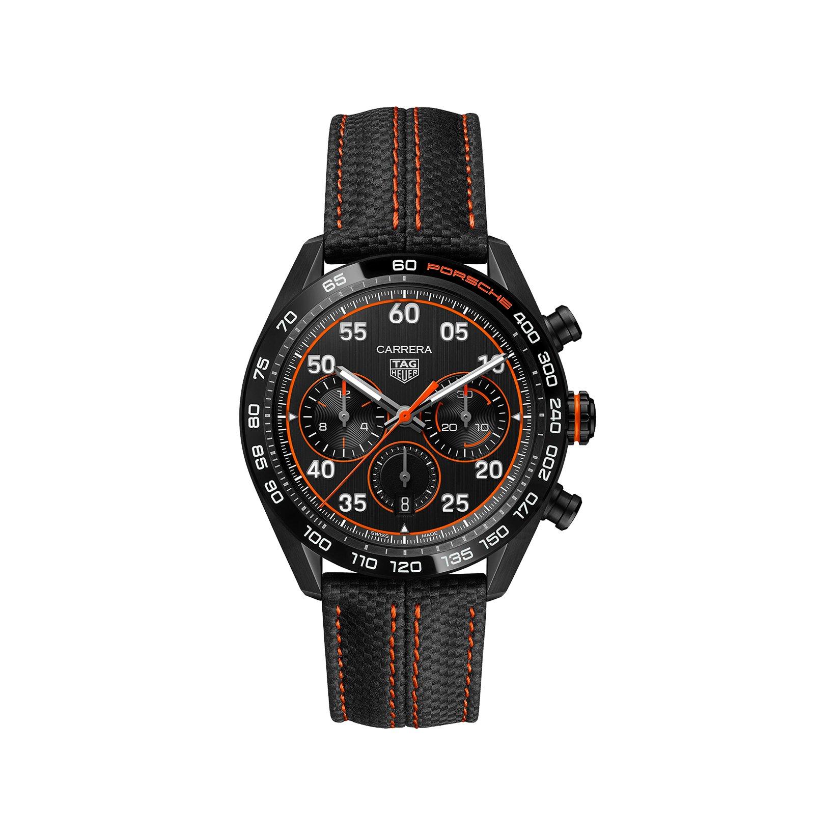 Tag-Heuer Carrera Chronograph X Porsche Orange Racing Automatic 44 mm Stainless Steel And Ceramic Watch  Black And Orange Dial   Fabric Strap