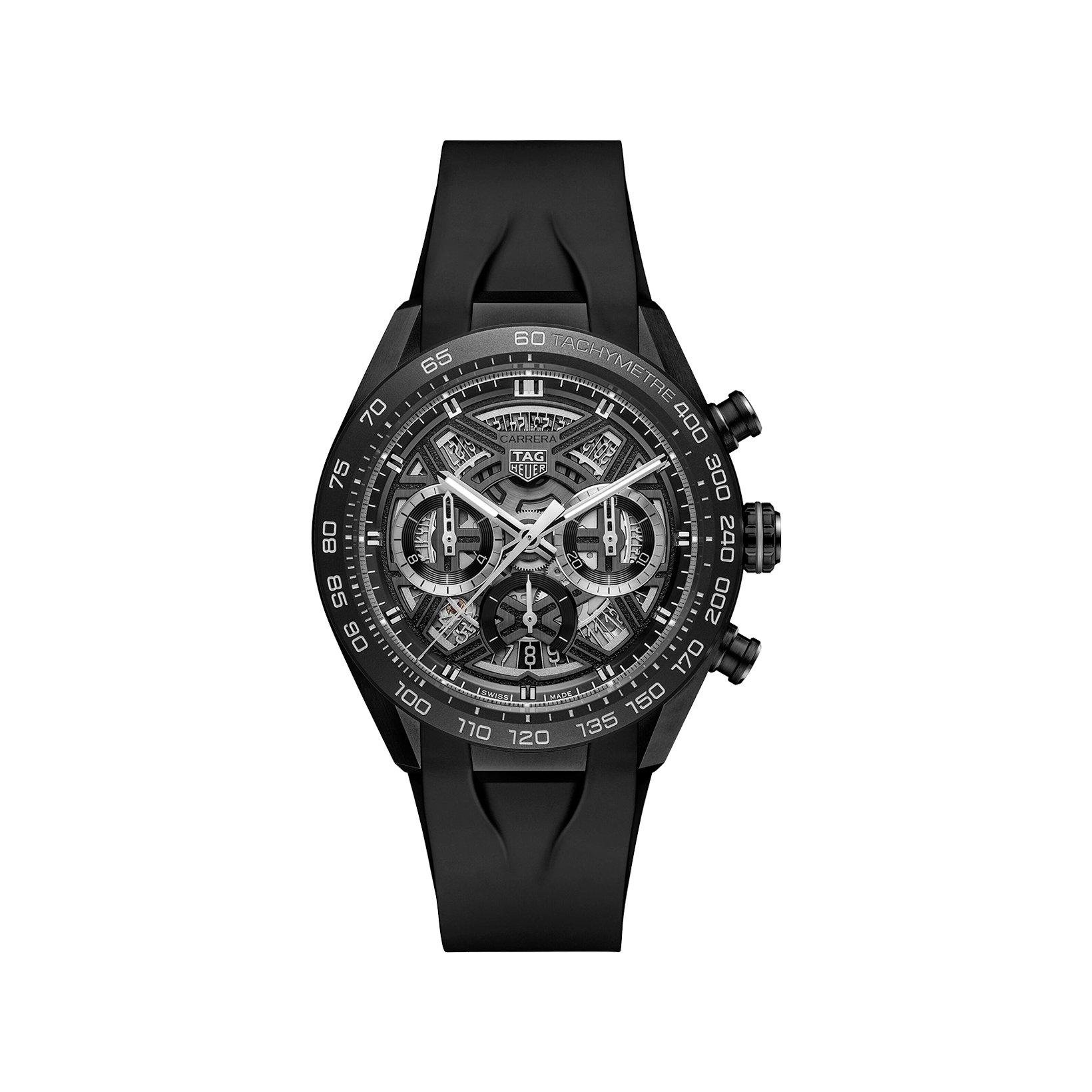 Tag-Heuer Carrera Chronograph Extreme Sport Automatic 44 mm Titanium Dlc Watch  Black Dial   Rubber Strap