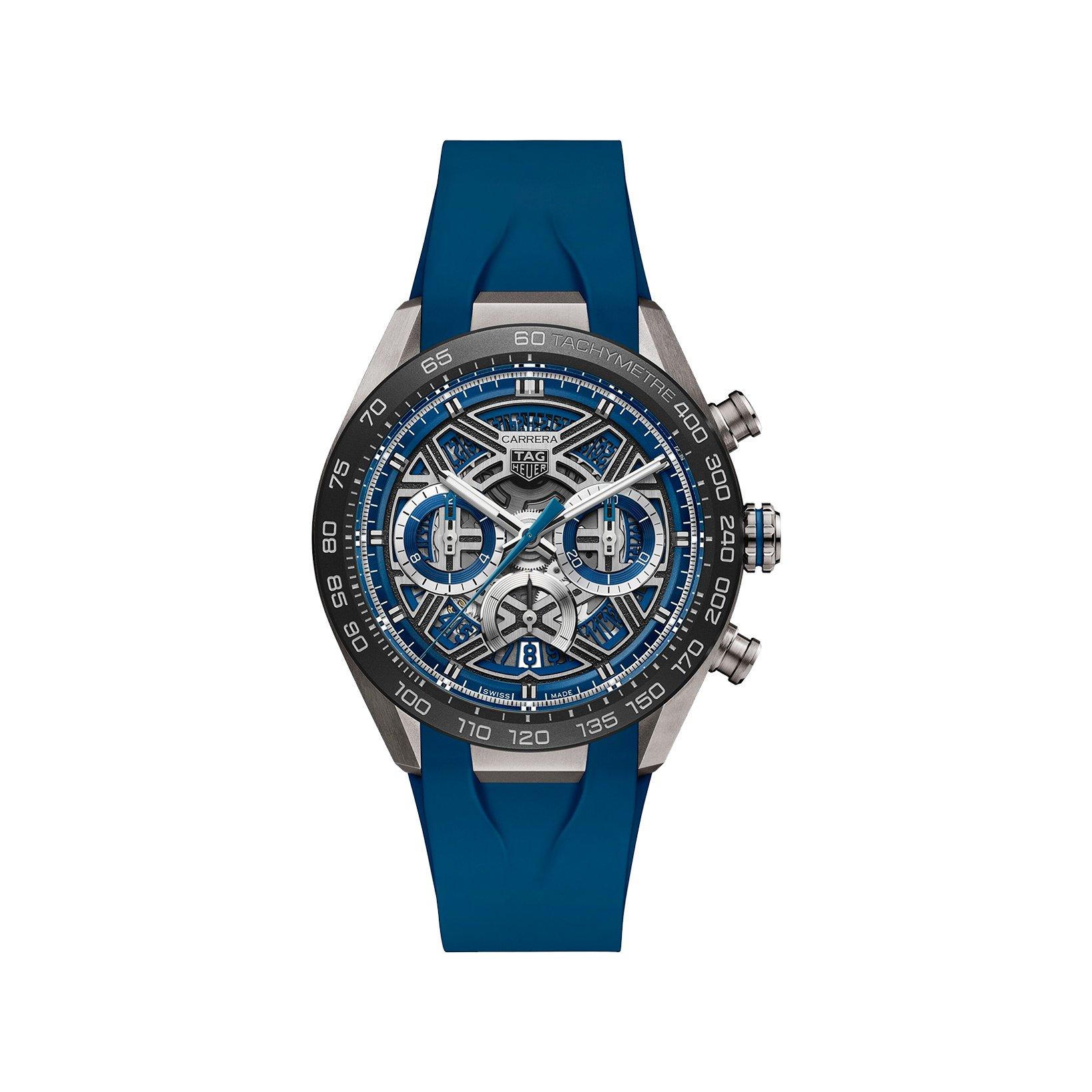 Tag-Heuer Carrera Chronograph Extreme Sport Automatic 44 mm Titanium Watch  Blue And Silver Dial   Rubber Strap