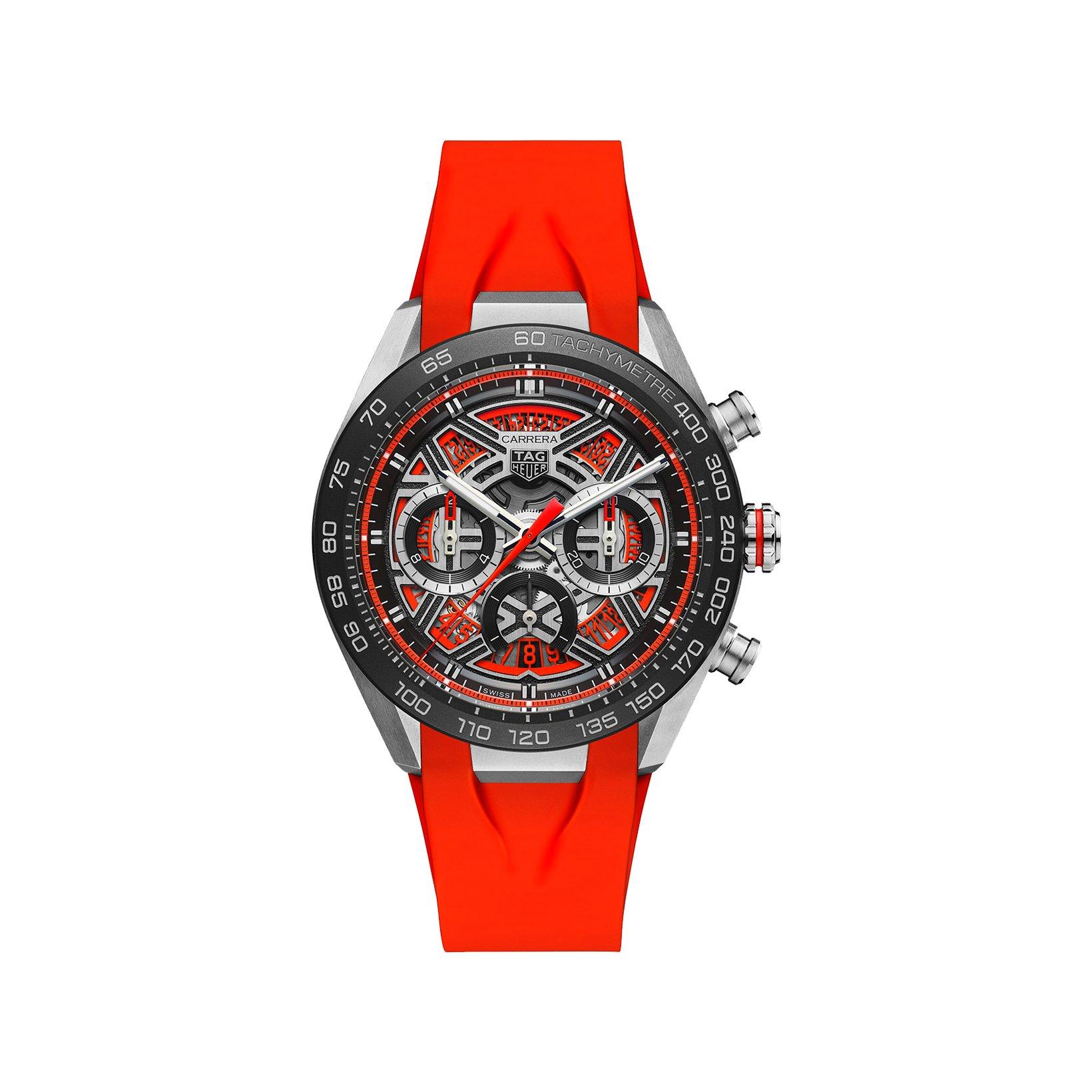 Tag-Heuer Carrera Chronograph Extreme Sport Automatic 44 mm Titanium Watch  Silver And Red Dial   Rubber Strap
