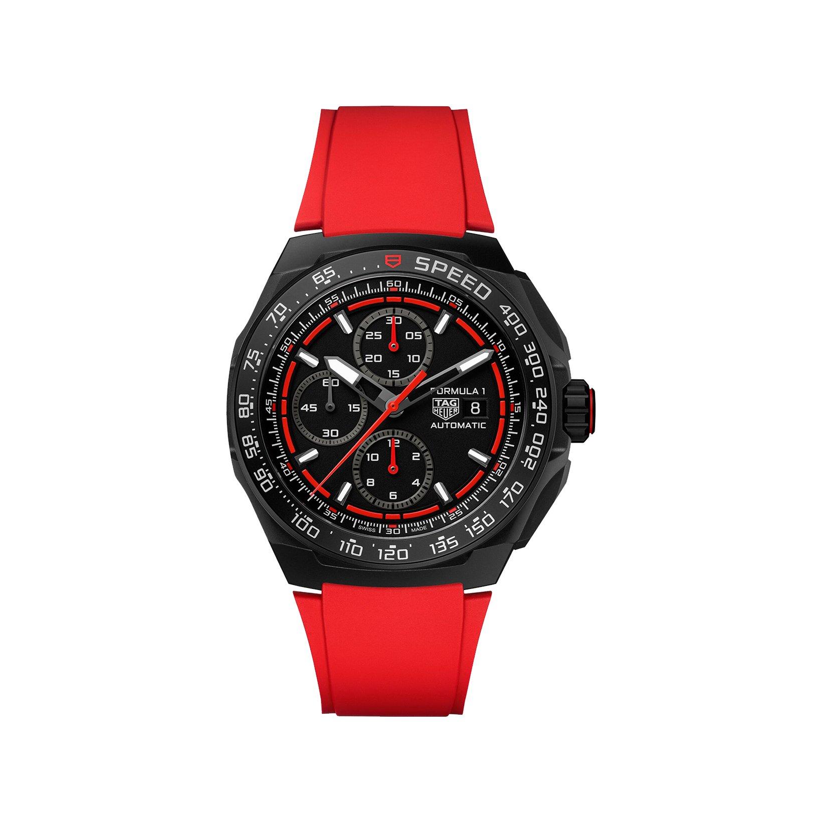 Tag-Heuer Formula 1 Chronograph Automatic 44 mm Titanium Watch  Black Dial   Rubber Strap