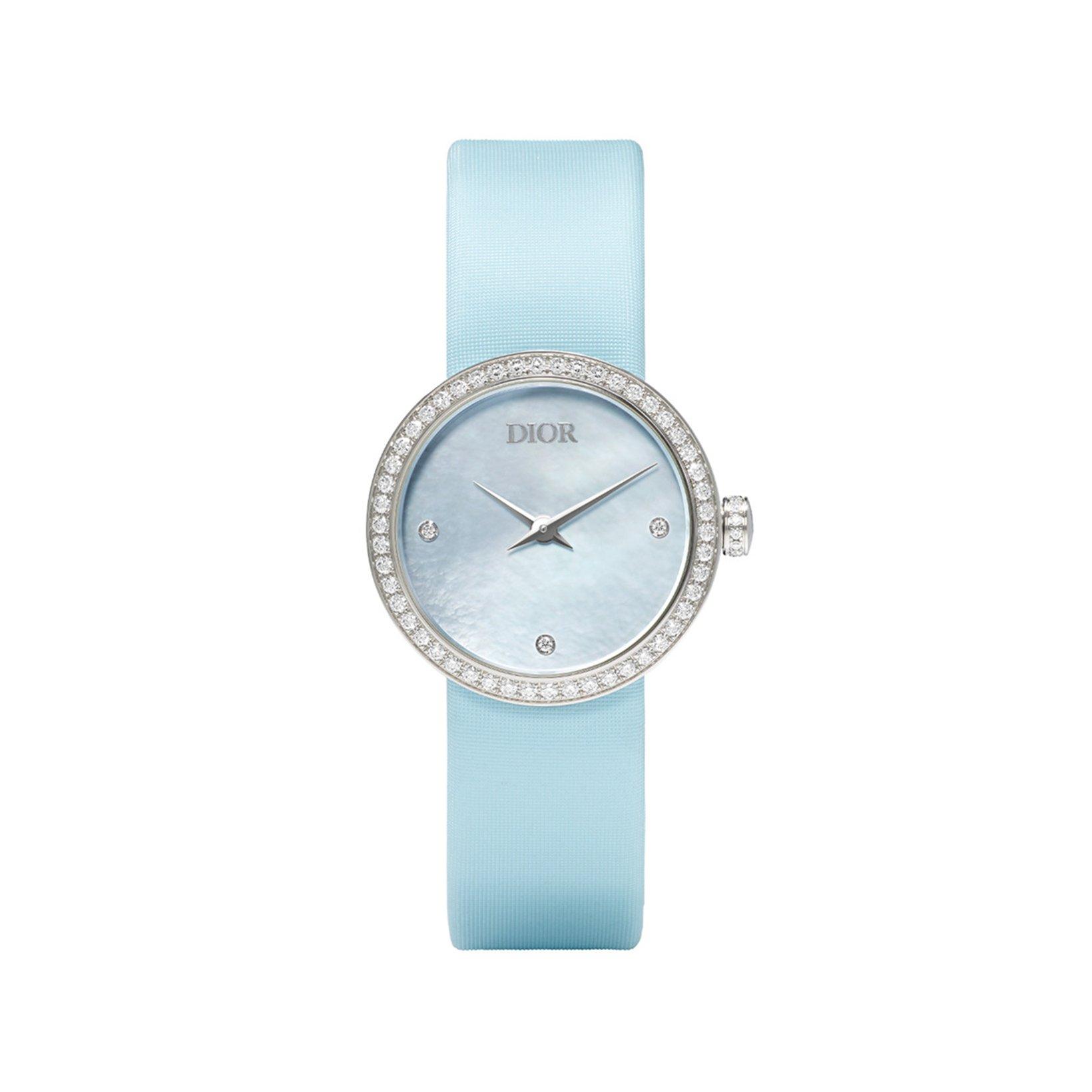 Christian Dior La D De Dior Pastel Quartz 25 mm Stainless Steel Watch  Blue Dial   Leather Strap