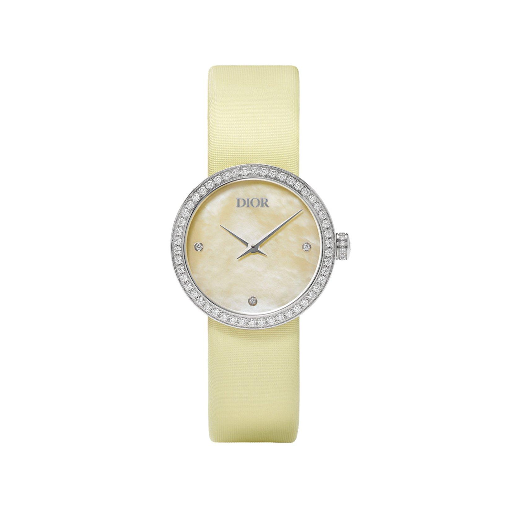 Christian Dior La D De Dior Pastel Quartz 25 mm Stainless Steel Watch  Yellow Dial   Leather Strap