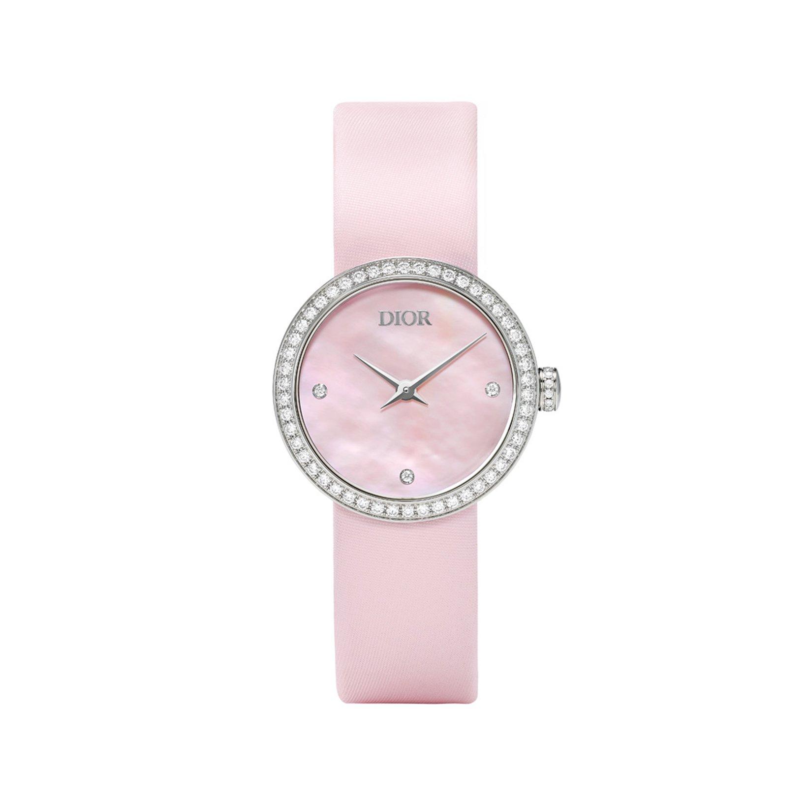 Christian Dior La D De Dior Pastel Quartz 25 mm Stainless Steel Watch  Pink Dial   Leather Strap