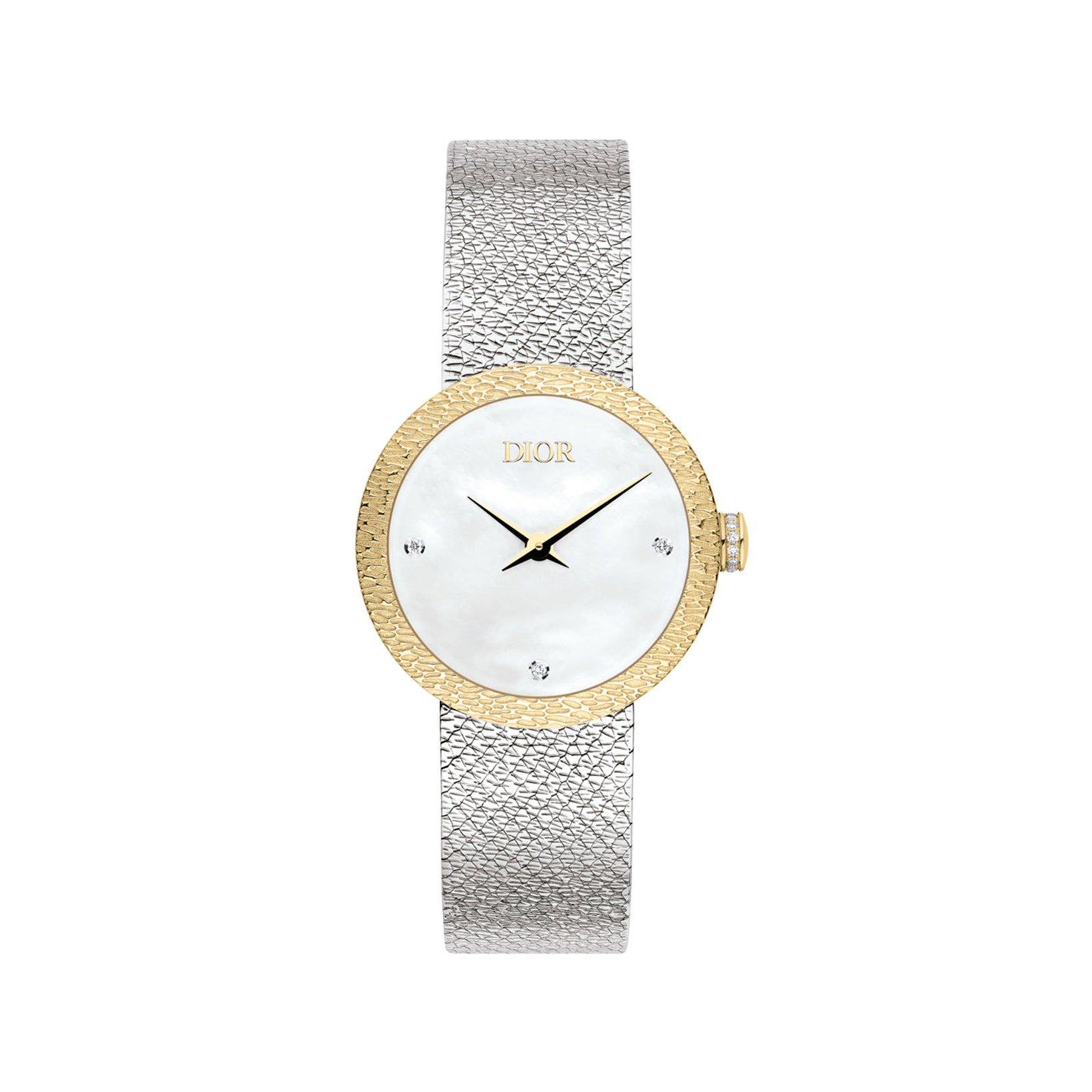 Christian Dior La D De Dior La D De Dior Satine Quartz 25 mm Stainless Steel And Yellow Gold Watch  White Dial  Stainless Steel Bracelet