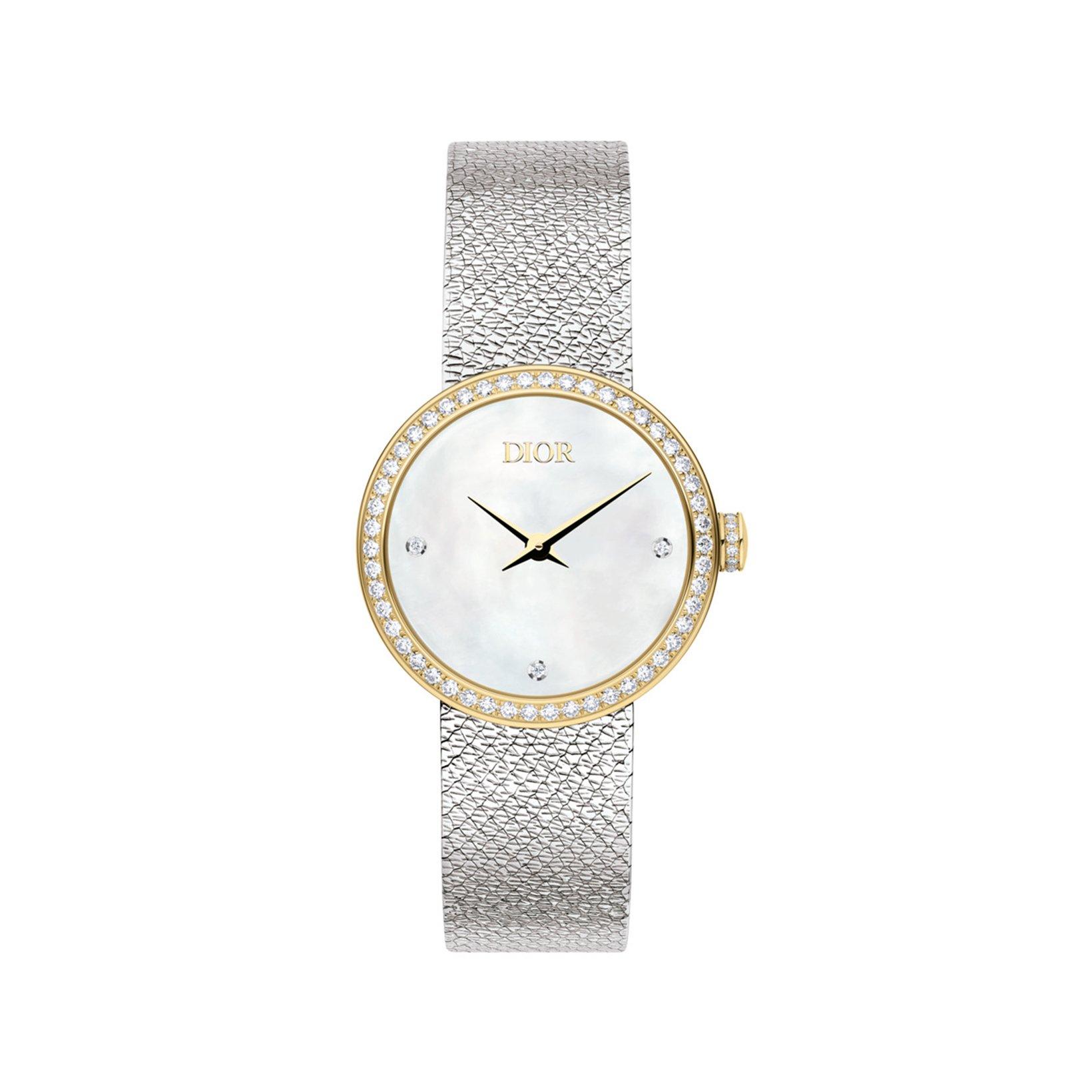 Christian Dior La D De Dior La D De Dior Satine Quartz 25 mm Stainless Steel And Yellow Gold Watch  White Dial  Stainless Steel Bracelet