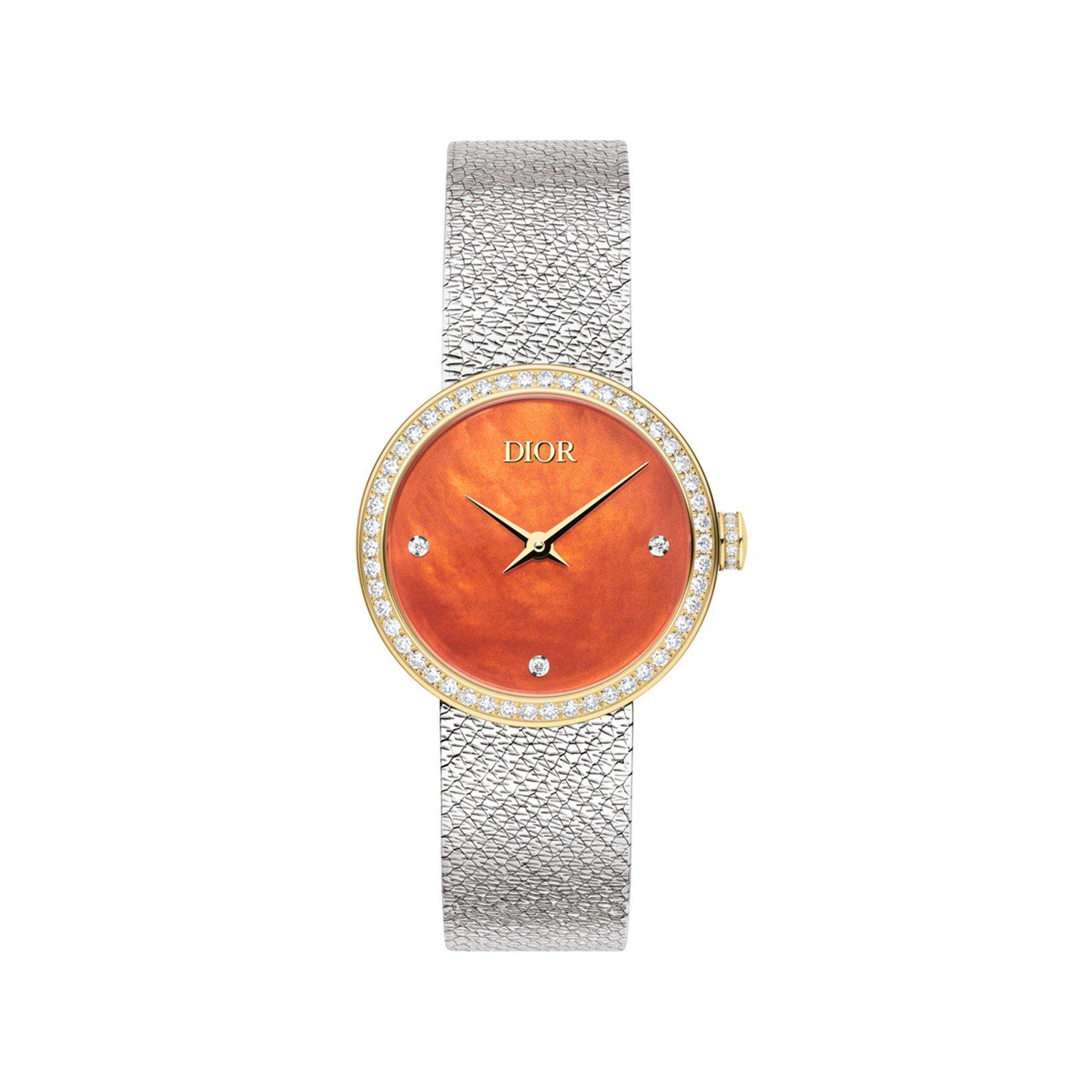 Christian Dior La D De Dior La D De Dior Satine Quartz 25 mm Stainless Steel And Yellow Gold Watch  Orange Dial  Stainless Steel Bracelet