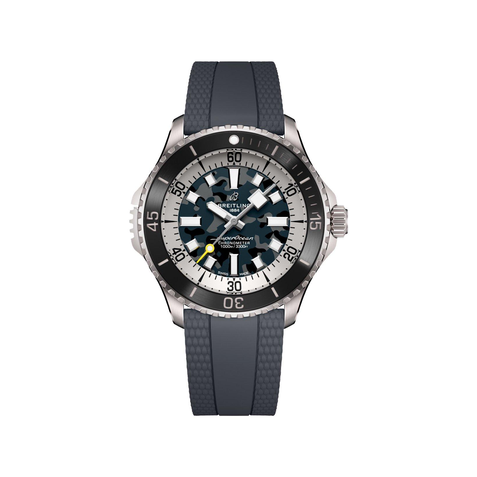 Breitling Superocean B10 Automatic 46 mm Titanium Watch  Green And Black Dial   Rubber Strap