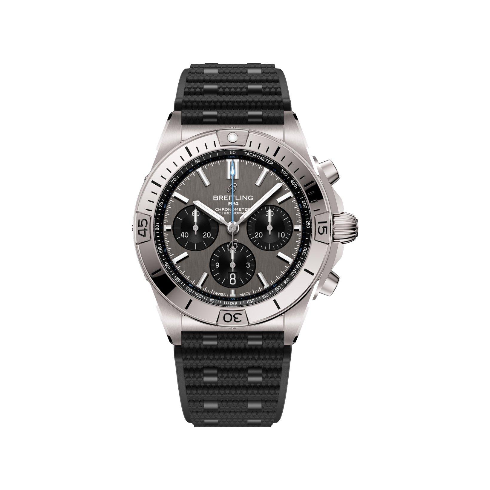 Breitling Chronomat B01 Automatic 42 mm Titanium Watch  Grey Dial   Rubber Strap