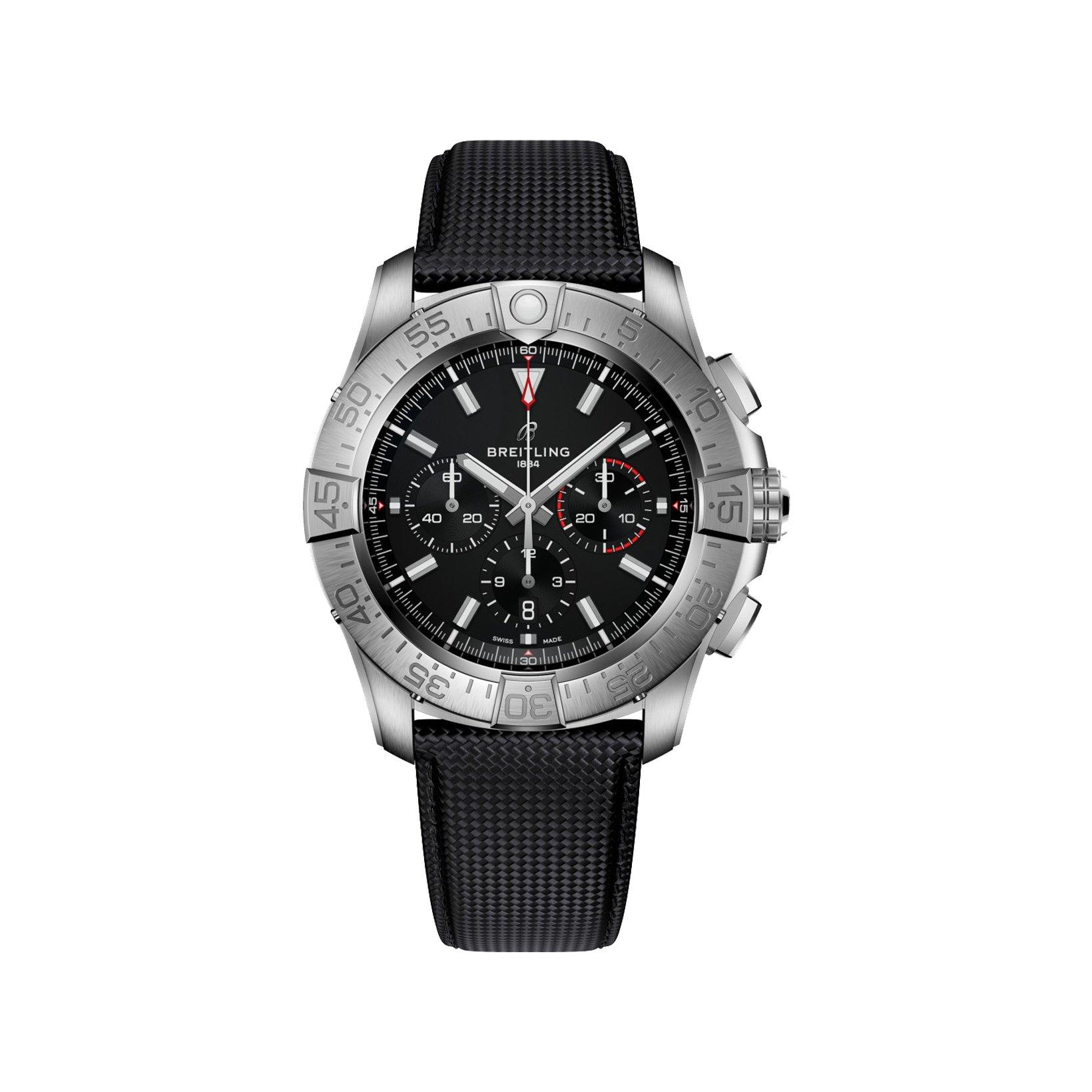Breitling Avenger B01 Automatic 46 mm Titanium Watch  Black Dial   Calf Skin Leather Strap