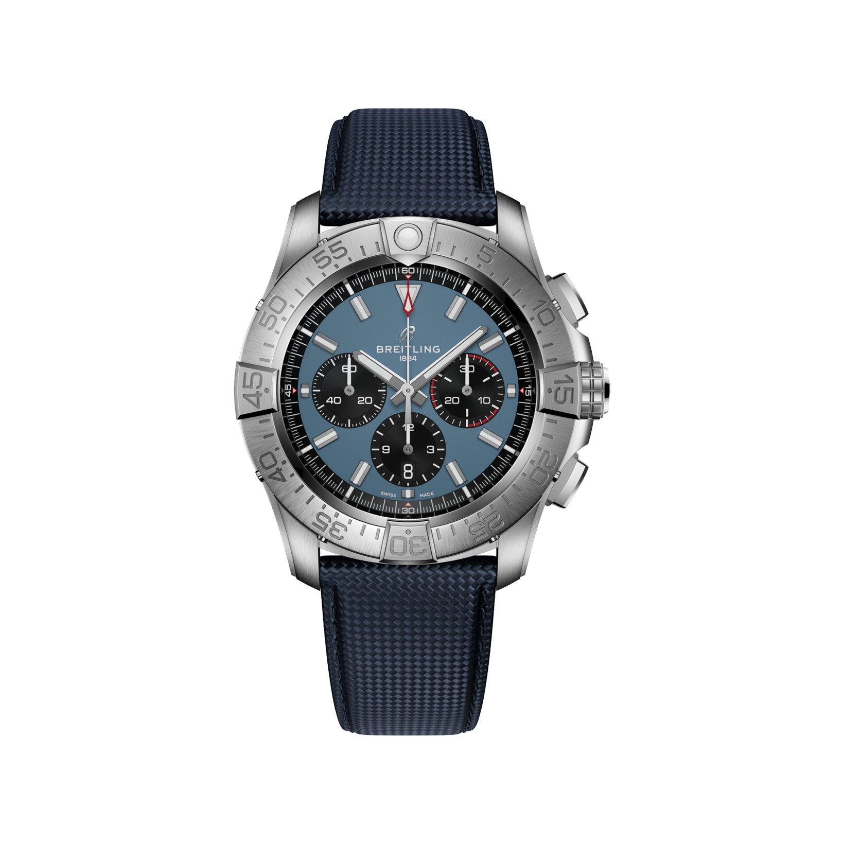 Breitling Avenger B01 Automatic 46 mm Titanium Watch  Blue Dial   Calf Skin Leather Strap