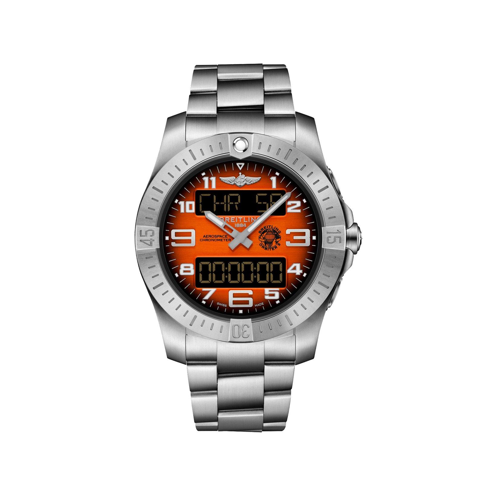 Breitling Aerospace B70 Quartz 43 mm Titanium Watch  Orange Dial  Titanium Bracelet