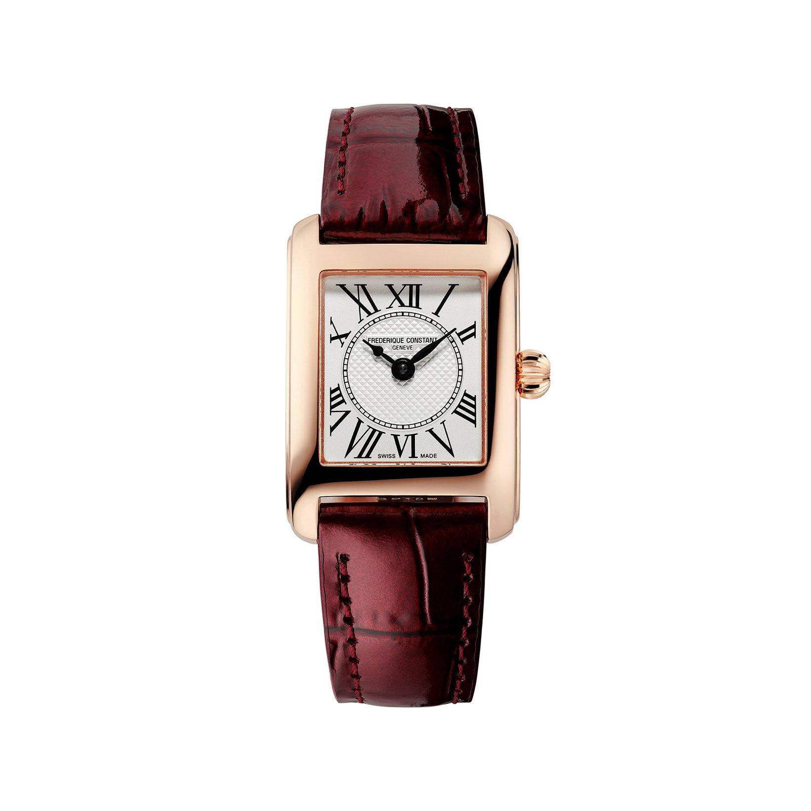 Frederique Constant Classics Carree Quartz 30x21 mm Rose Gold Pvd Stainless Steel Watch  Silver Dial   Leather Strap