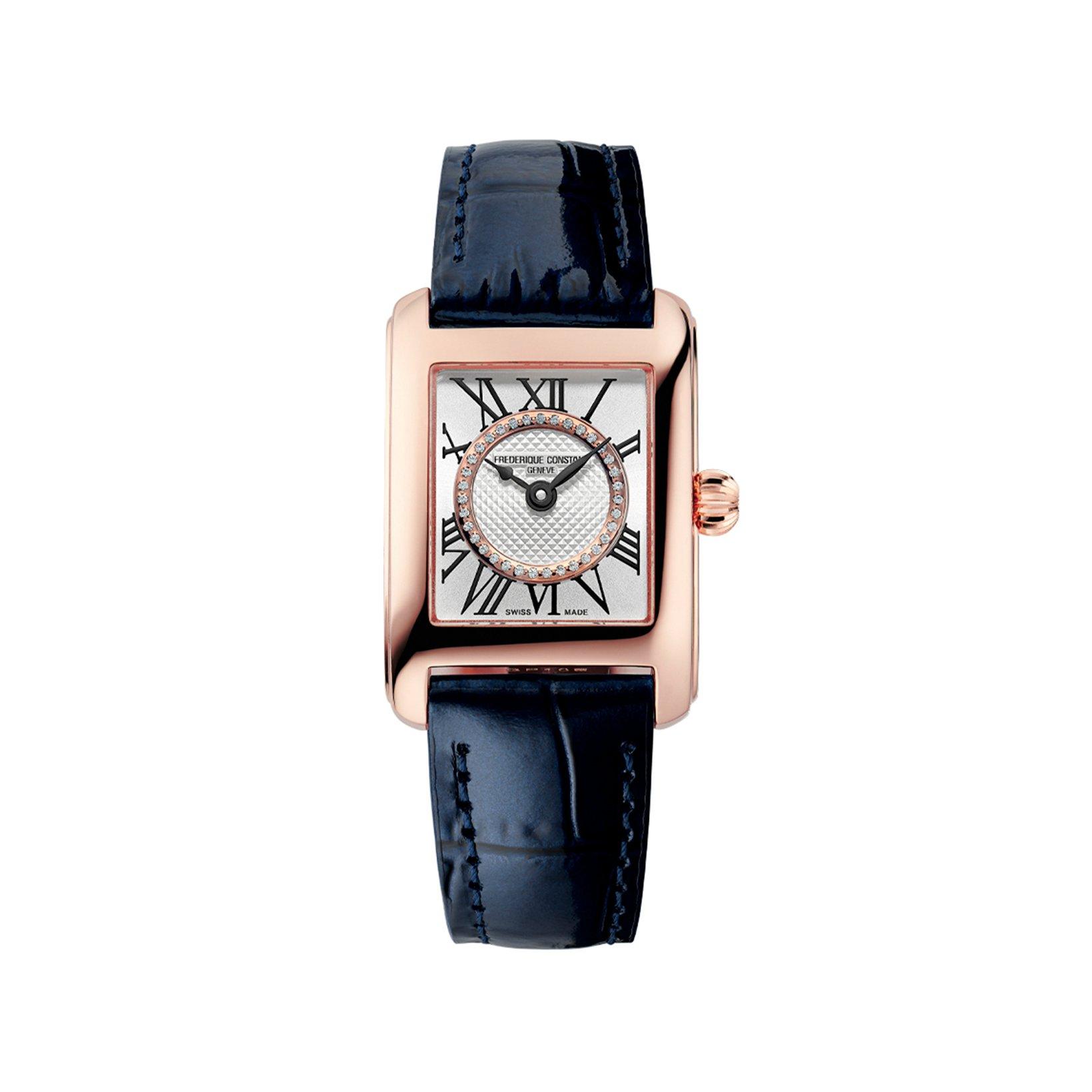 Frederique Constant Classics Carree Quartz 30x21 mm Rose Gold Pvd Stainless Steel Watch  Silver Dial   Leather Strap