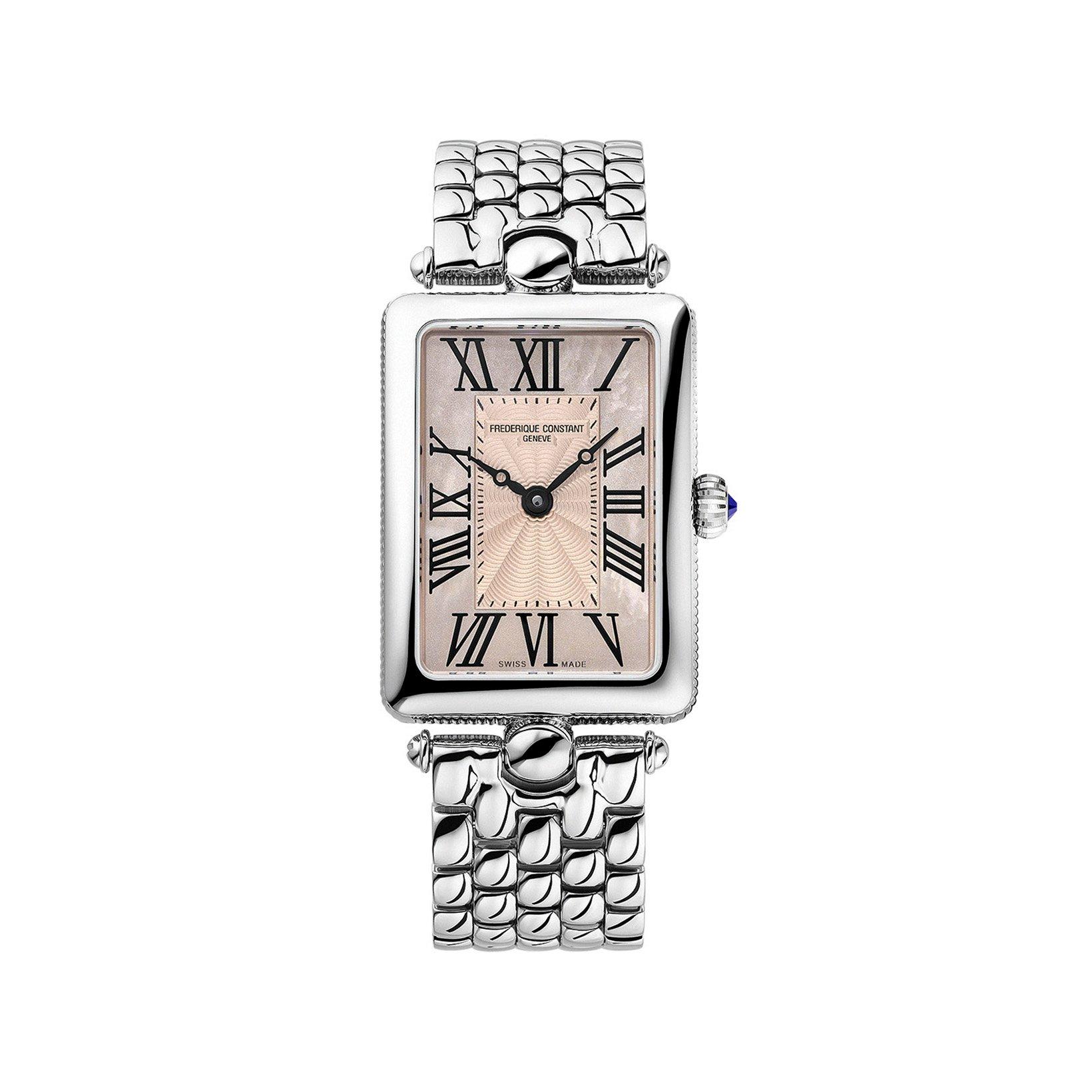 Frederique Constant Classics Art Deco Quartz 28x20.70 mm Stainless Steel Watch  Salmon Dial  Stainless Steel Bracelet